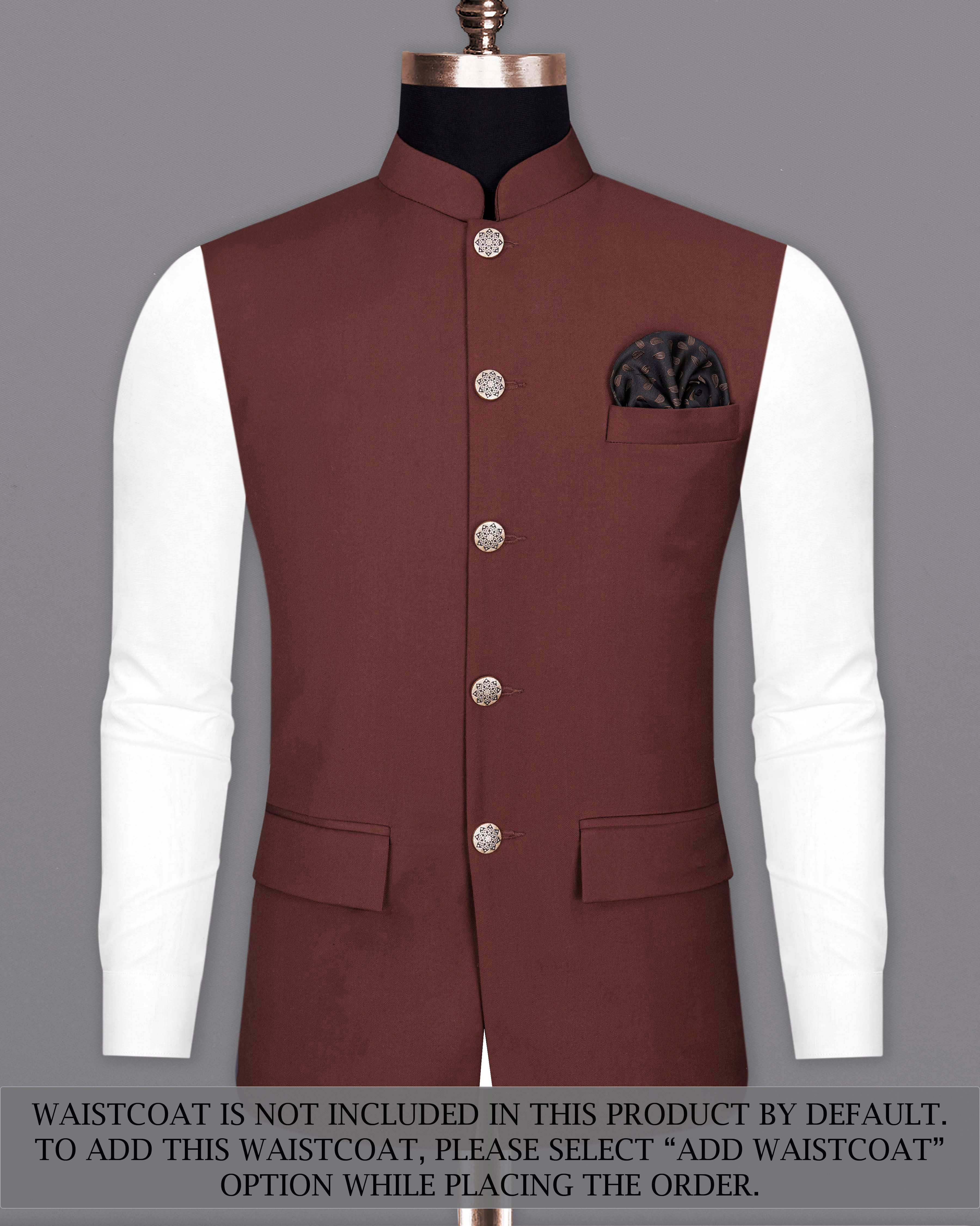 Lonestar Brown Cross Placket Bandhgala Suit