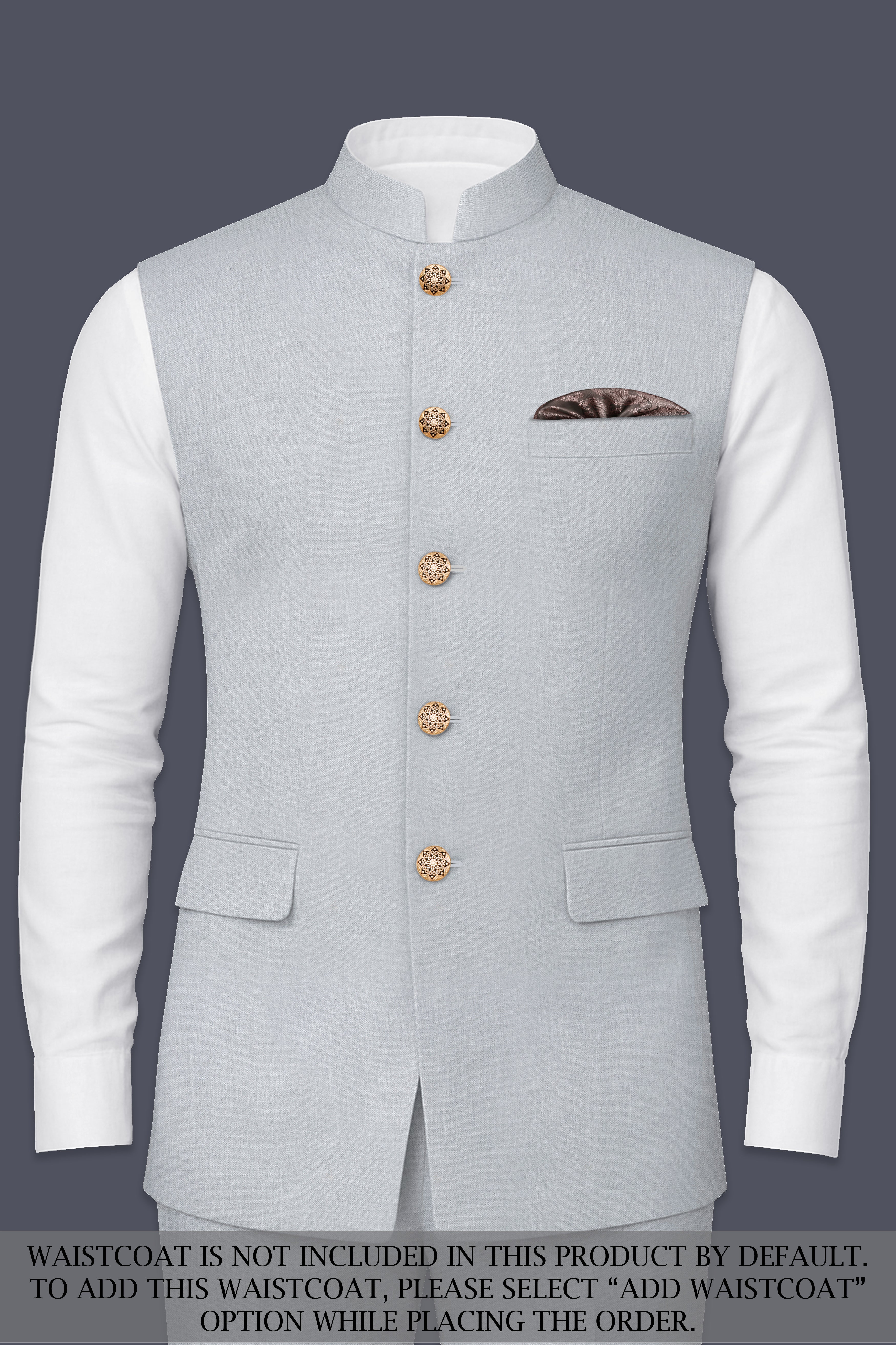 Spun Pearl Gray Cross Placket Bandhgala Suit