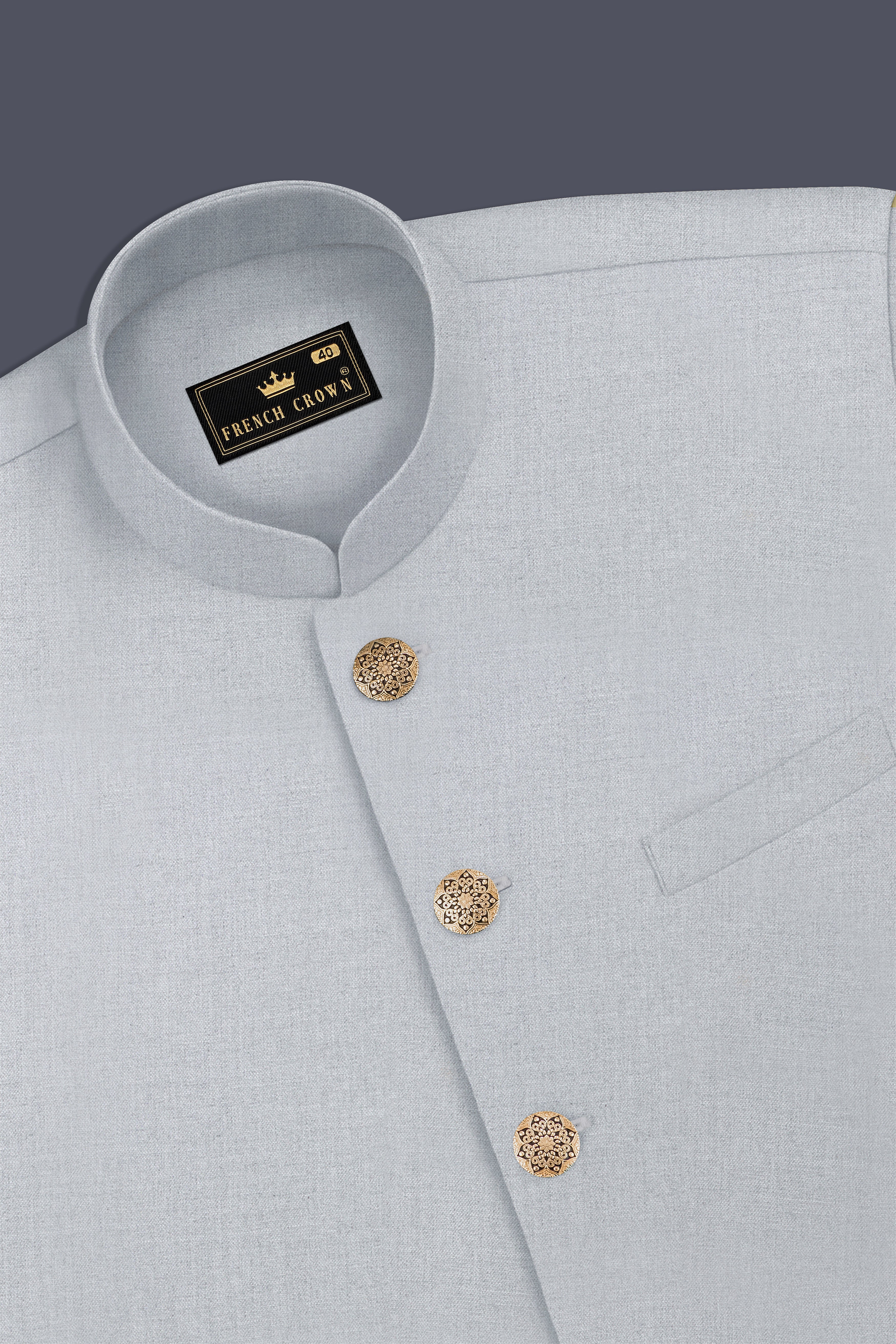 Spun Pearl Gray Cross Placket Bandhgala Suit