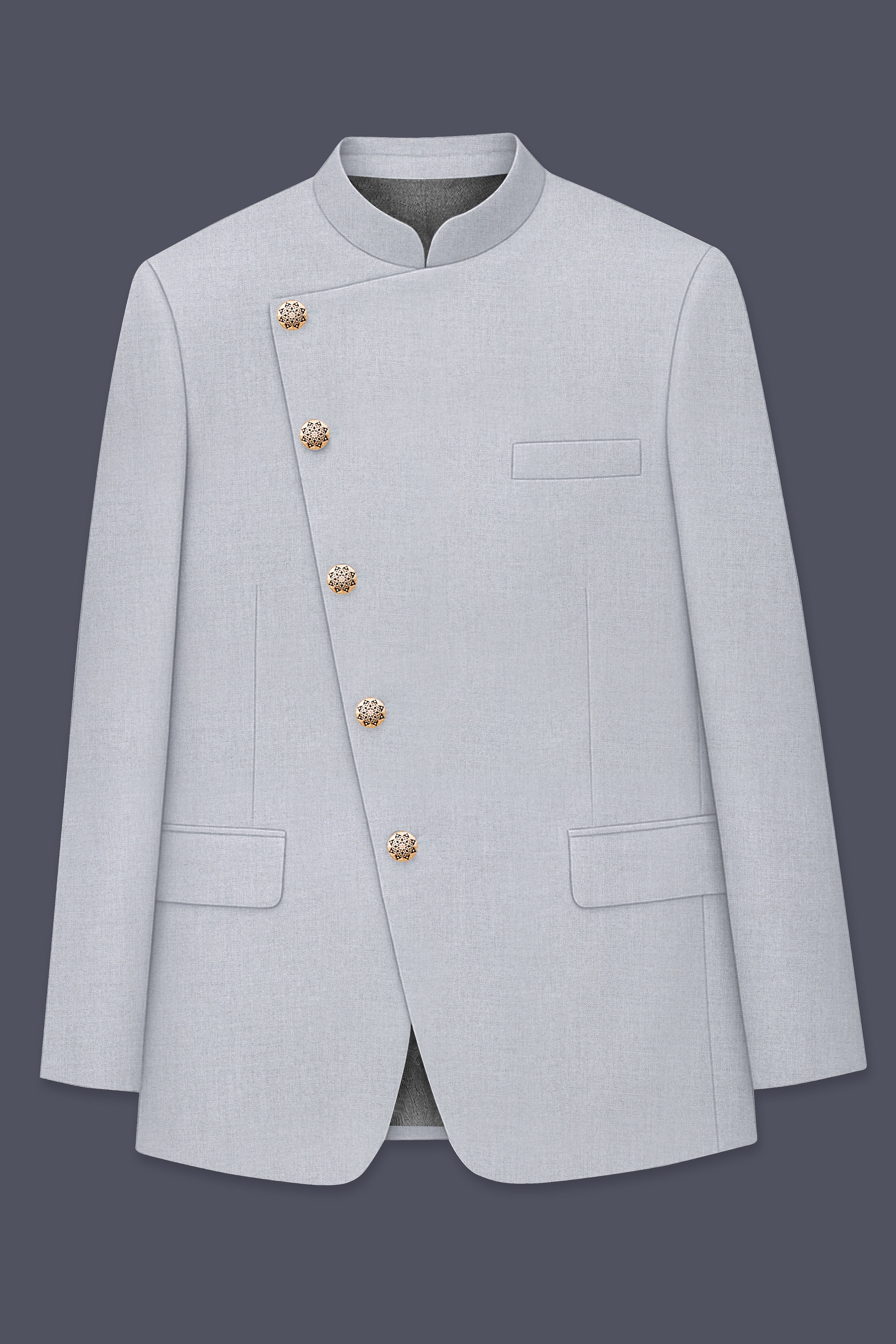 Spun Pearl Gray Cross Placket Bandhgala Suit