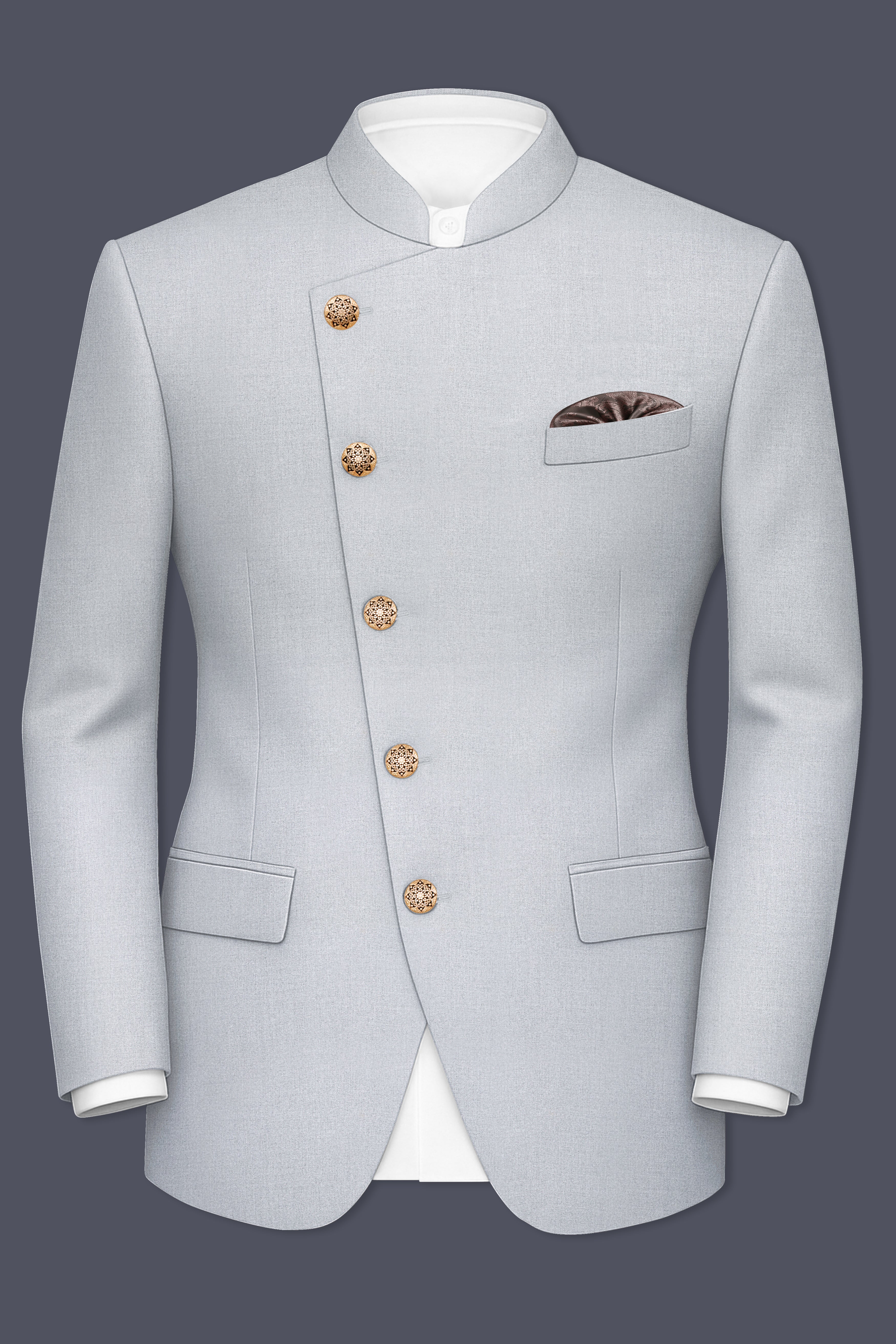 Spun Pearl Gray Cross Placket Bandhgala Suit