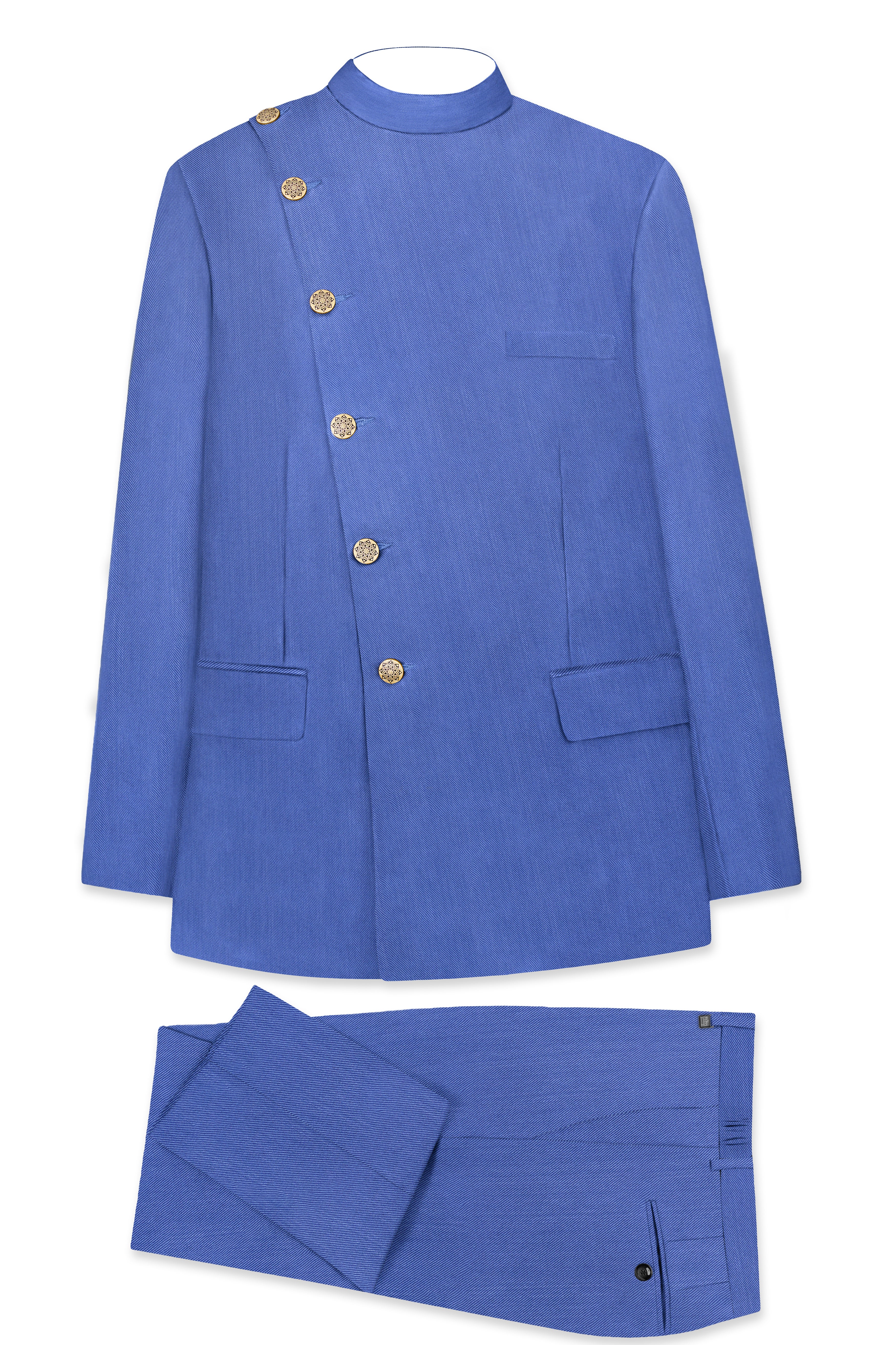 Twilight Blue Premium Cotton Cross Placket Bandhgala Suit