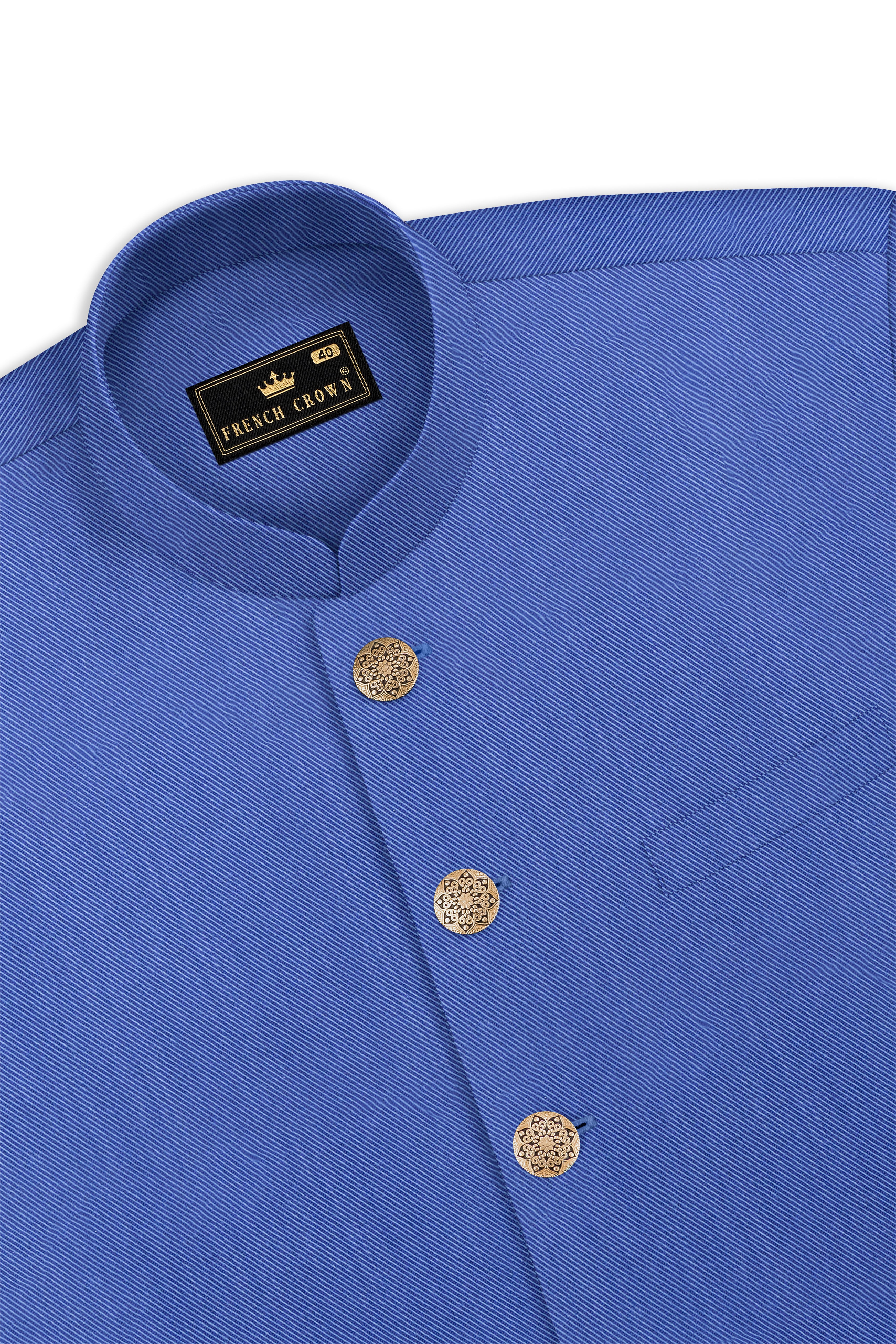 Twilight Blue Premium Cotton Cross Placket Bandhgala Suit