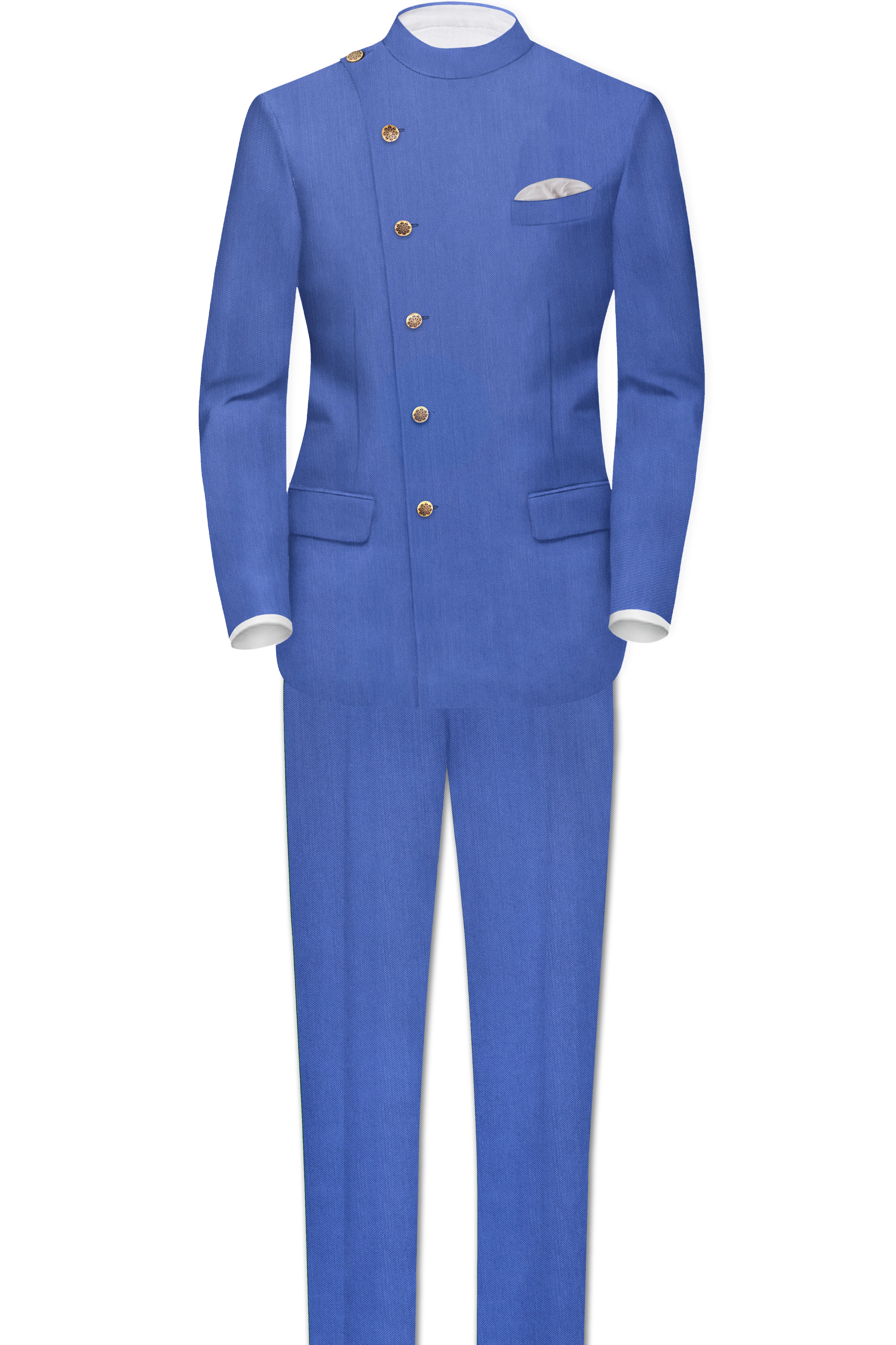 Twilight Blue Premium Cotton Cross Placket Bandhgala Suit