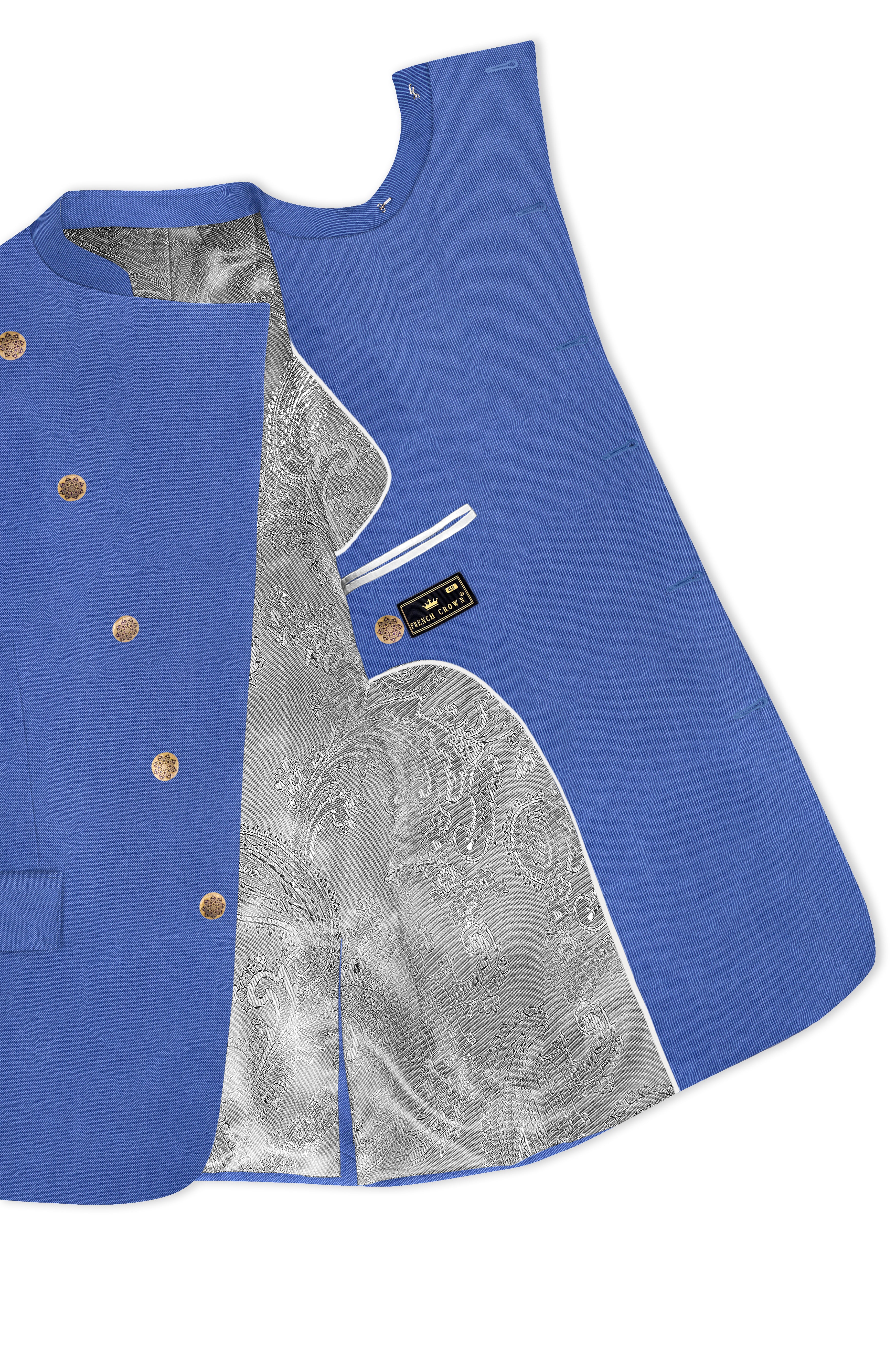 Twilight Blue Premium Cotton Cross Placket Bandhgala Suit