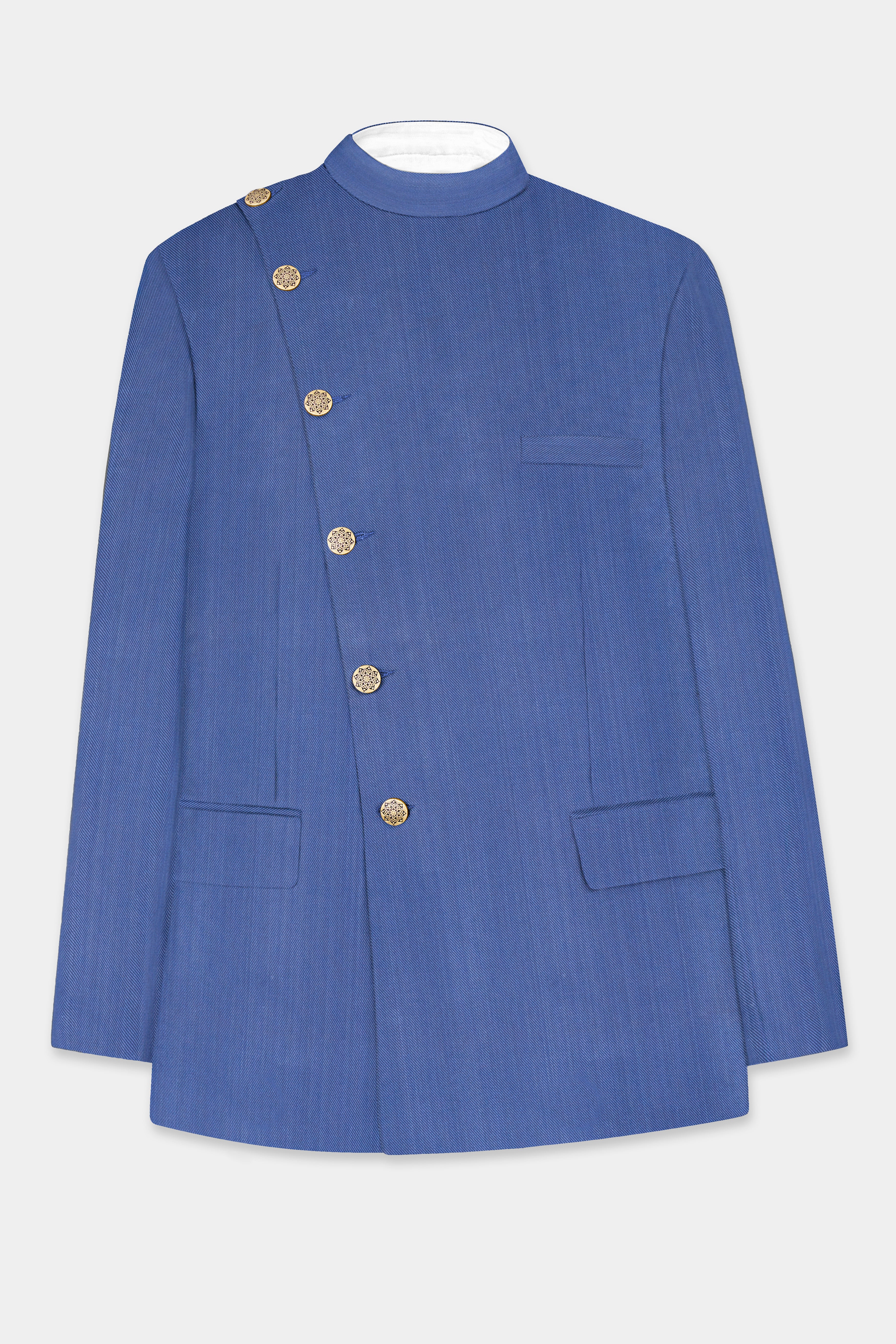 Twilight Blue Premium Cotton Cross Placket Bandhgala Suit