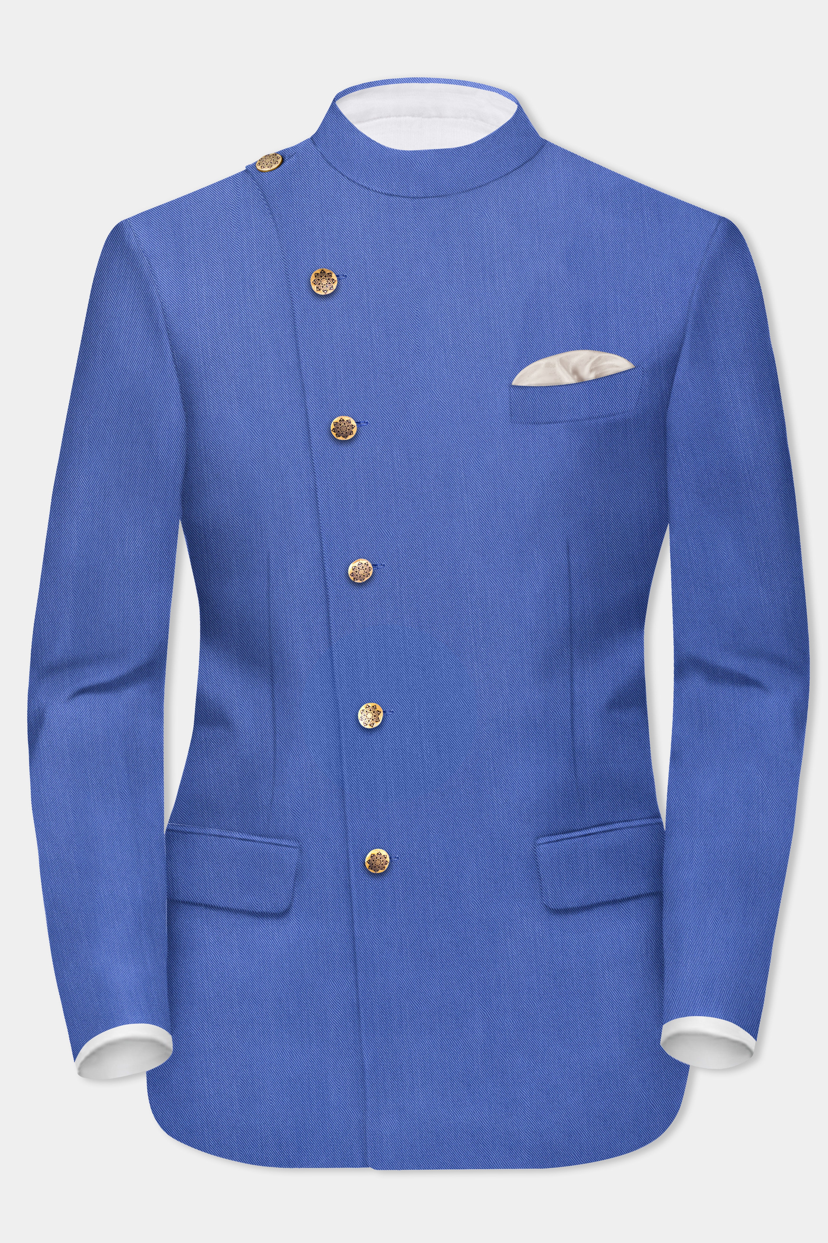Twilight Blue Premium Cotton Cross Placket Bandhgala Suit