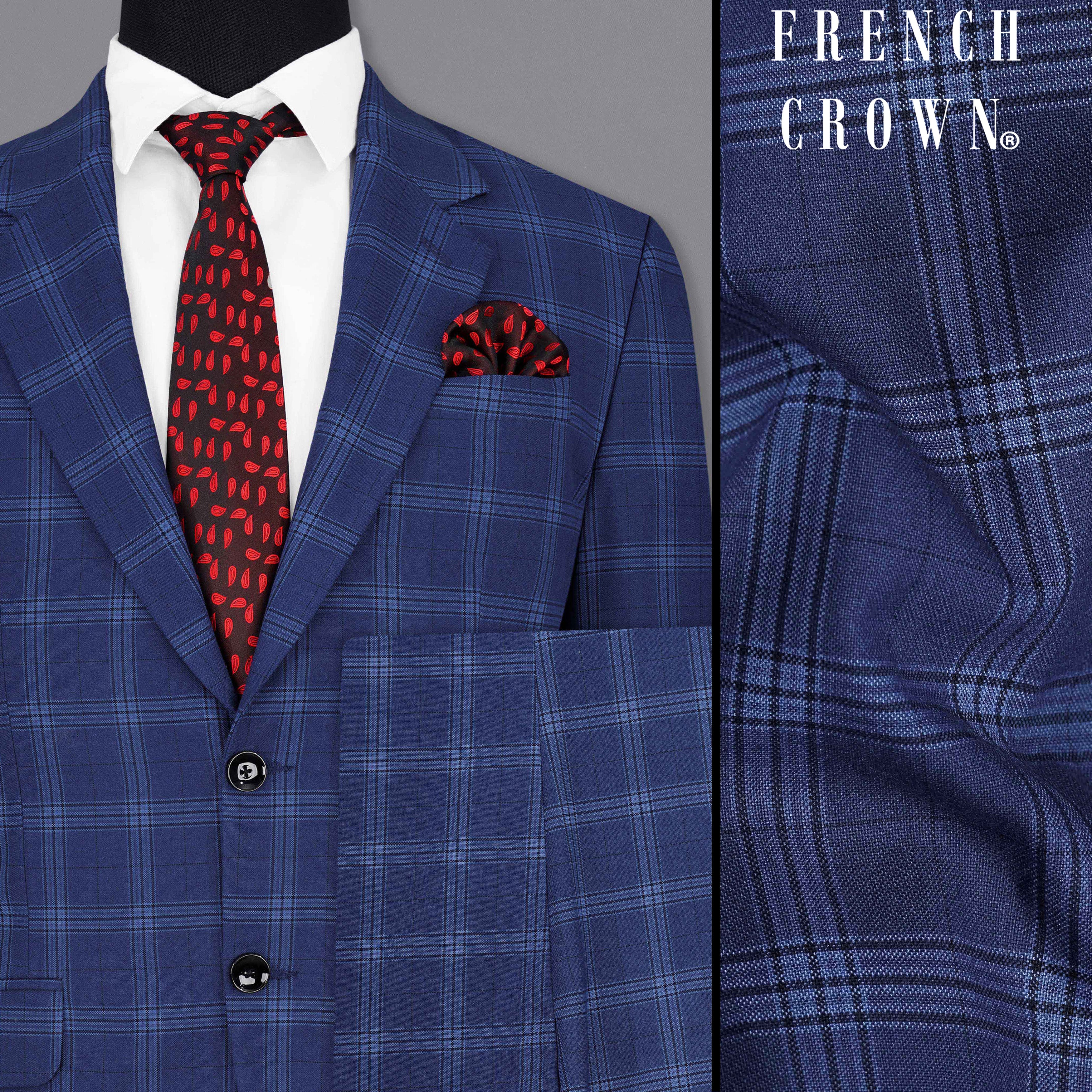 Rhino Blue Plaid Single Breasted Suit