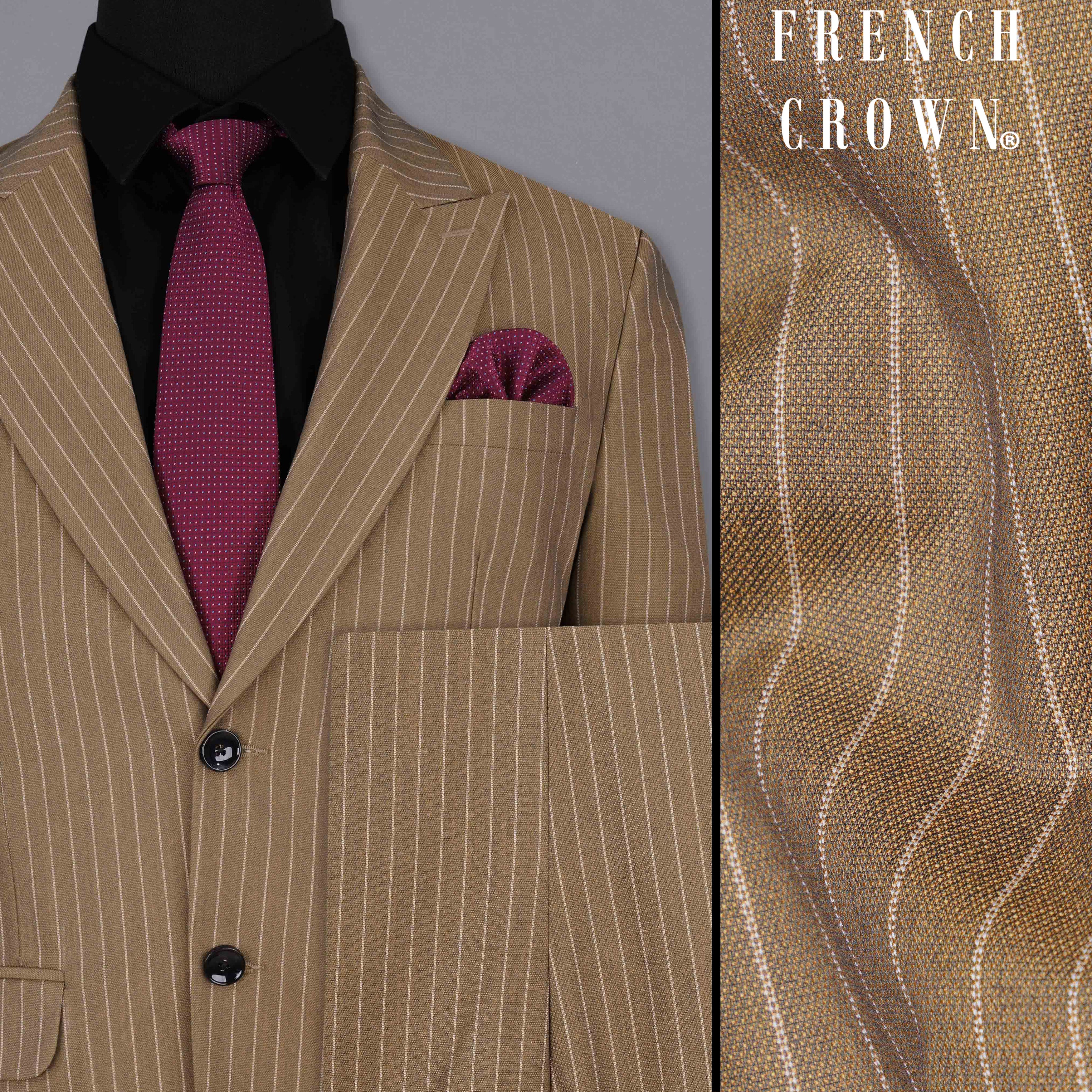 Mocha Brown Striped Single Breasted Suit