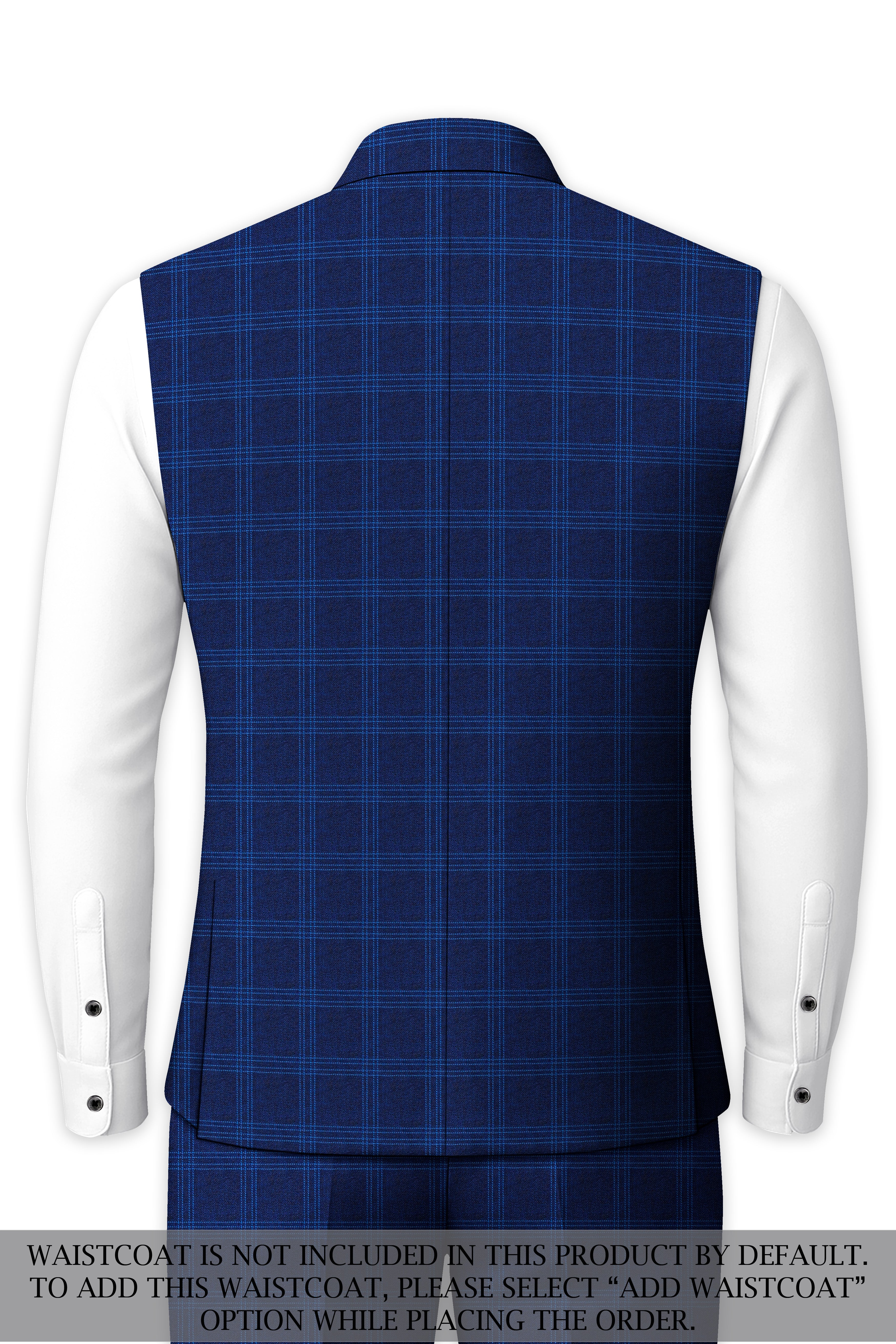 Baltic Sea Blue Windowpane Cross Placket Bandhgala Suit