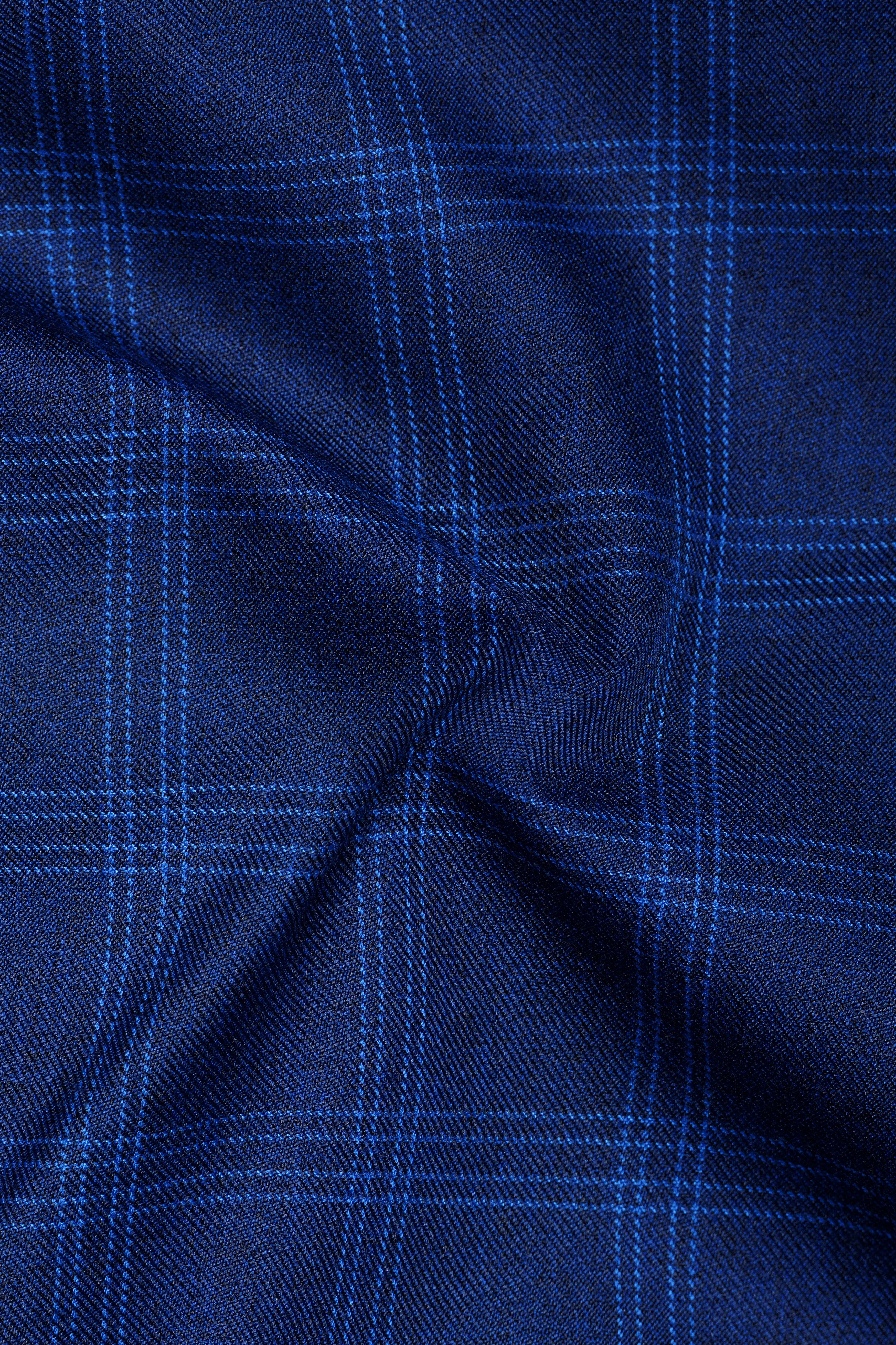 Baltic Sea Blue Windowpane Cross Placket Bandhgala Suit