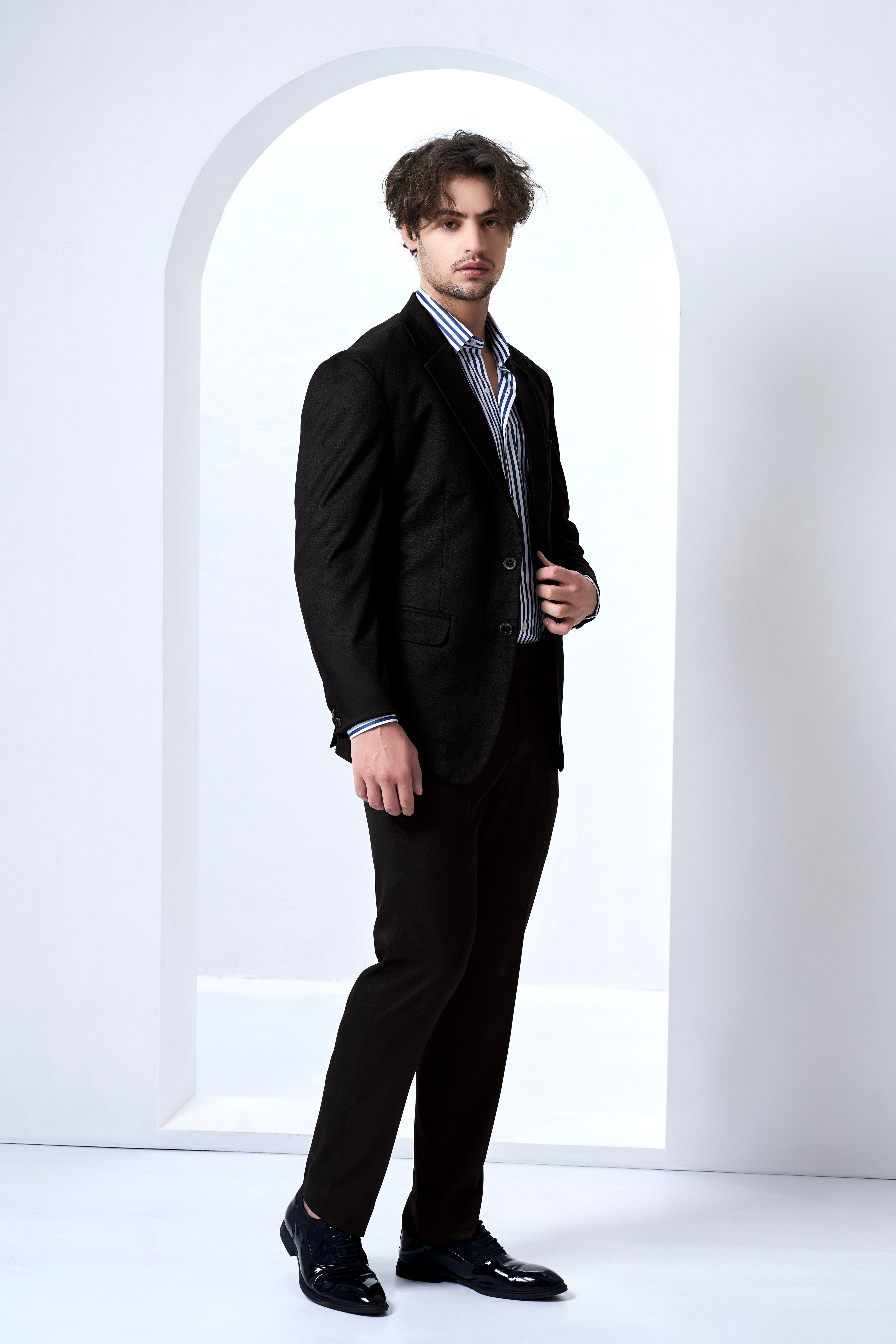 Jade Black Stretchable Subtle Sheen Single Breasted Suit