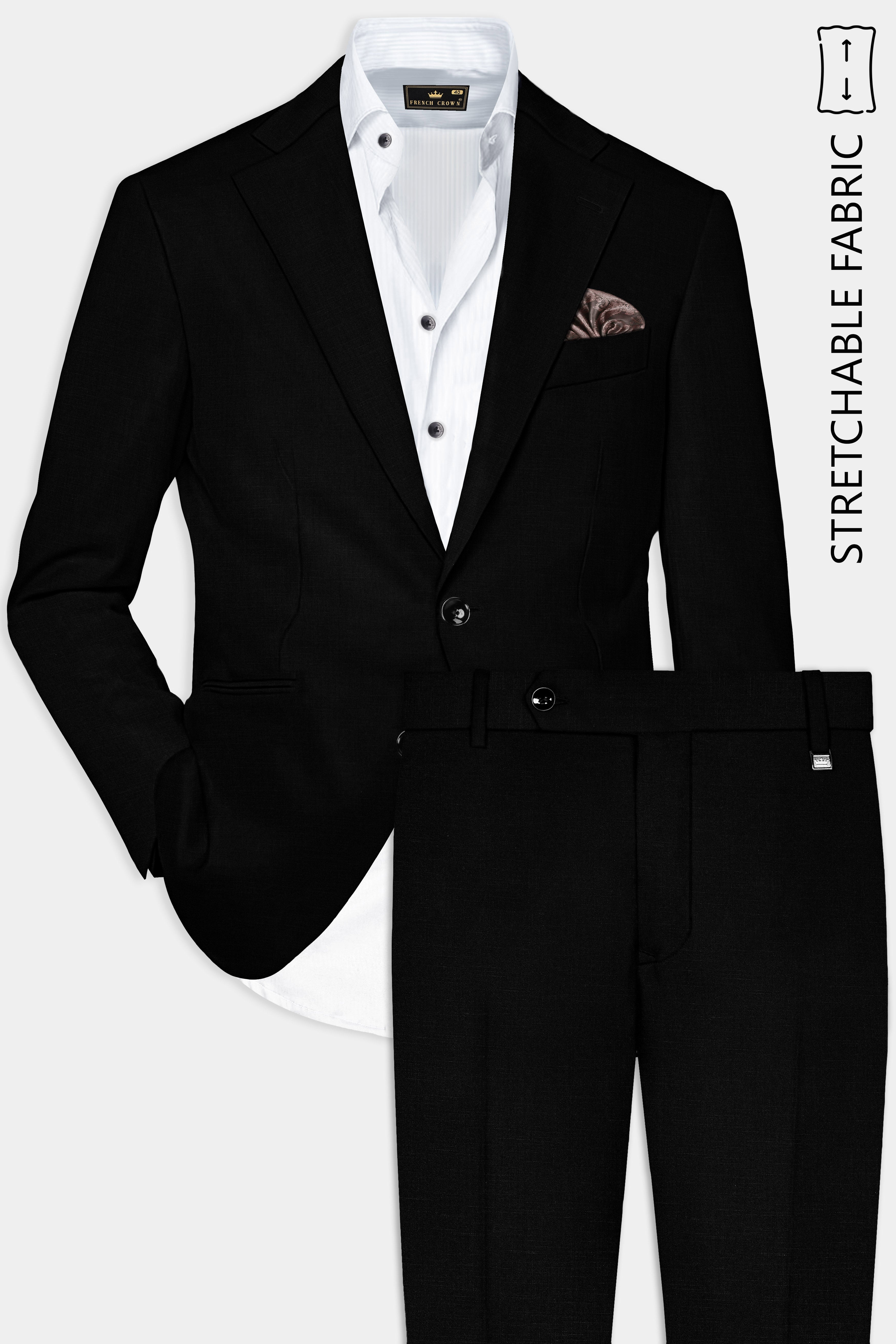 Jade Black Stretchable Subtle Sheen Single Breasted Suit