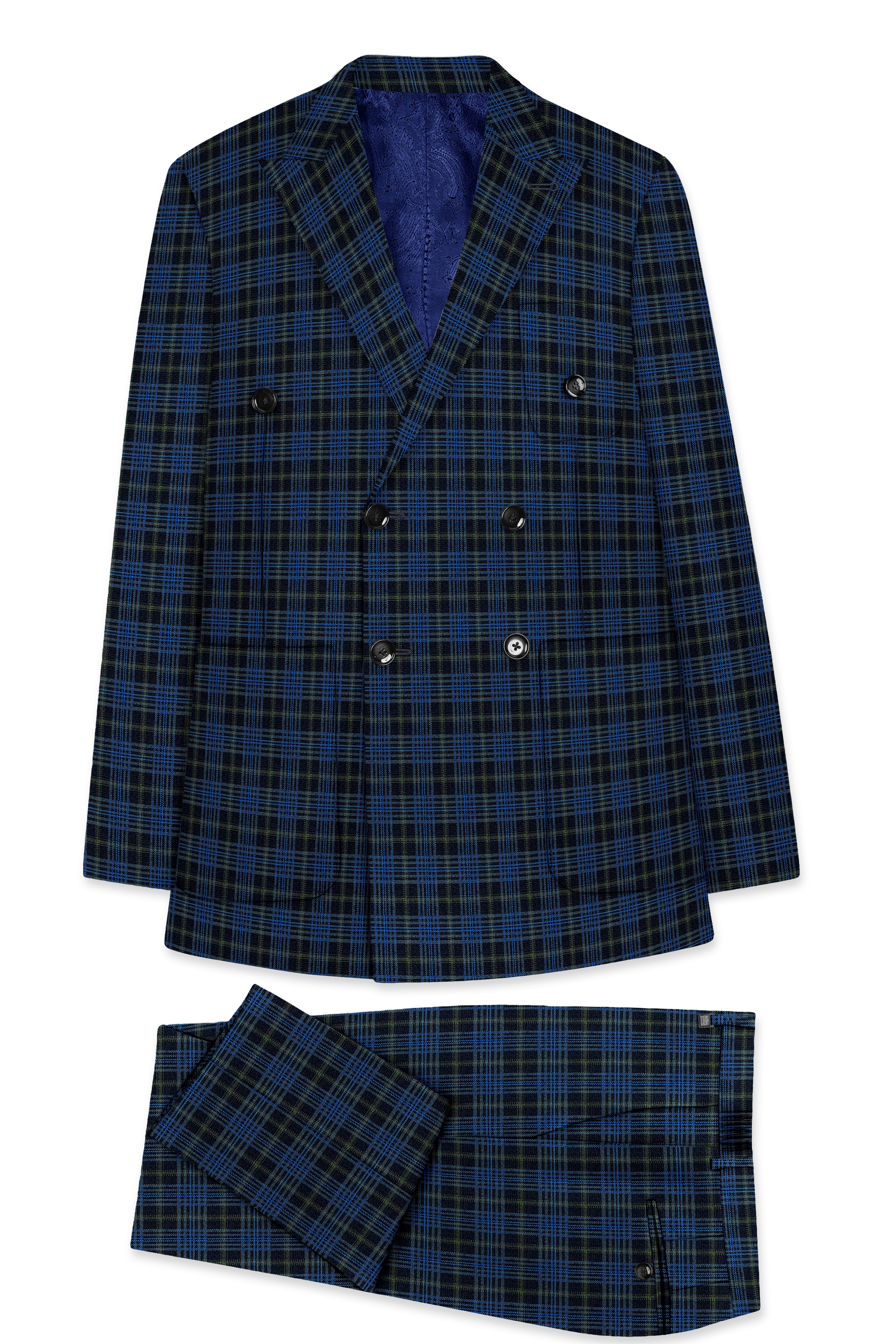 Fiord Navy Blue with Black Russian Plaid Double Breasted Sports Suit