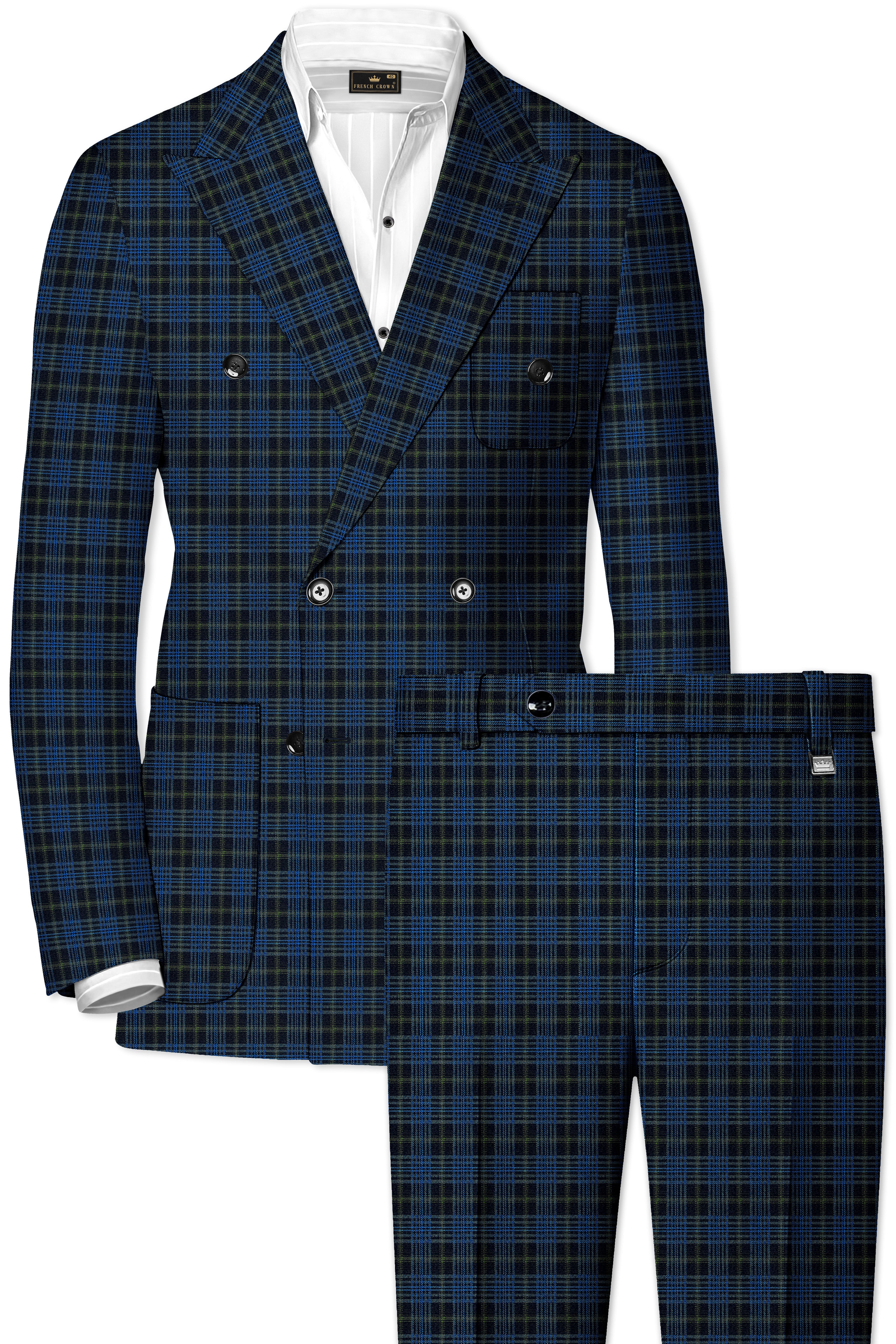 Fiord Navy Blue with Black Russian Plaid Double Breasted Sports Suit