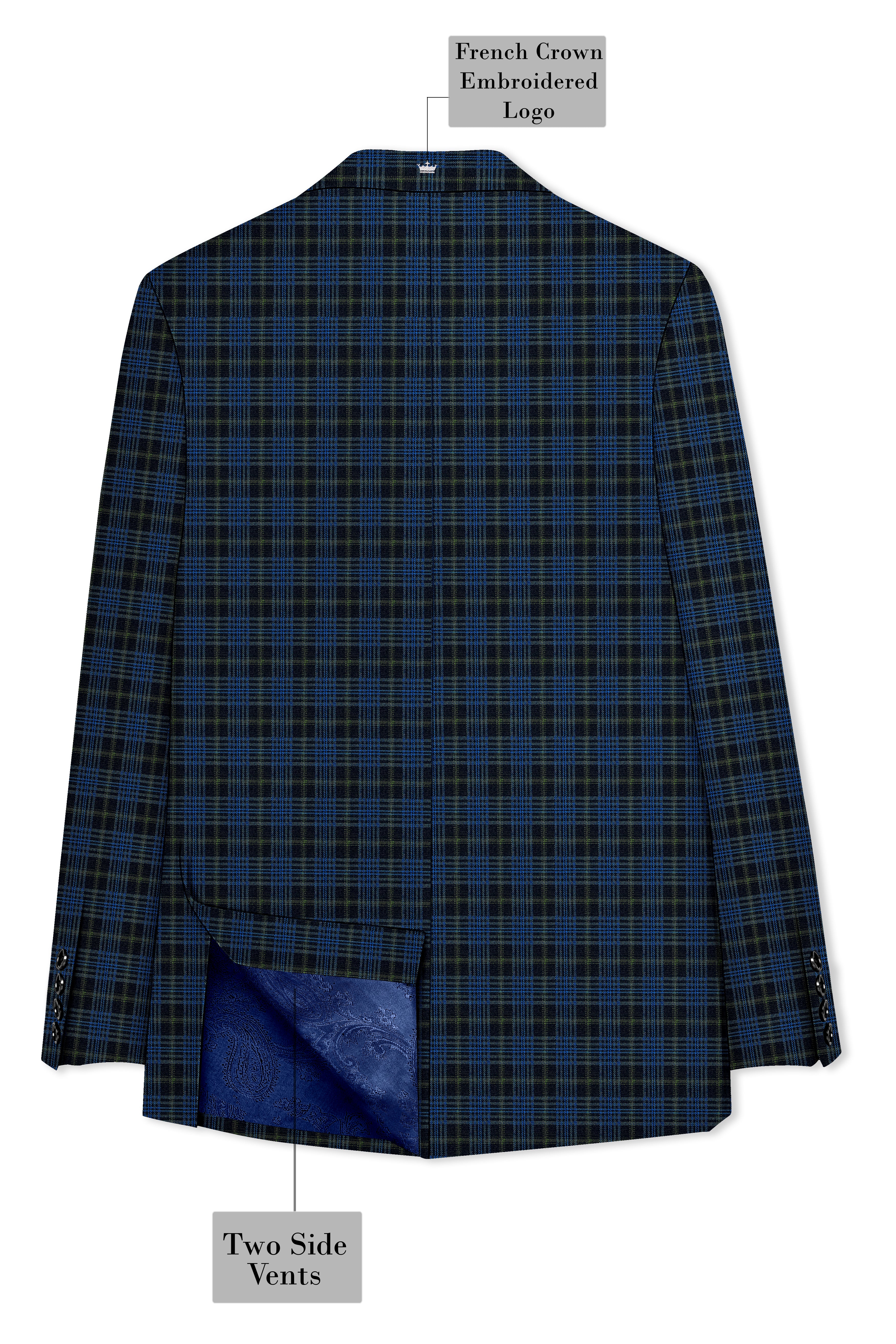 Fiord Navy Blue with Black Russian Plaid Double Breasted Sports Suit