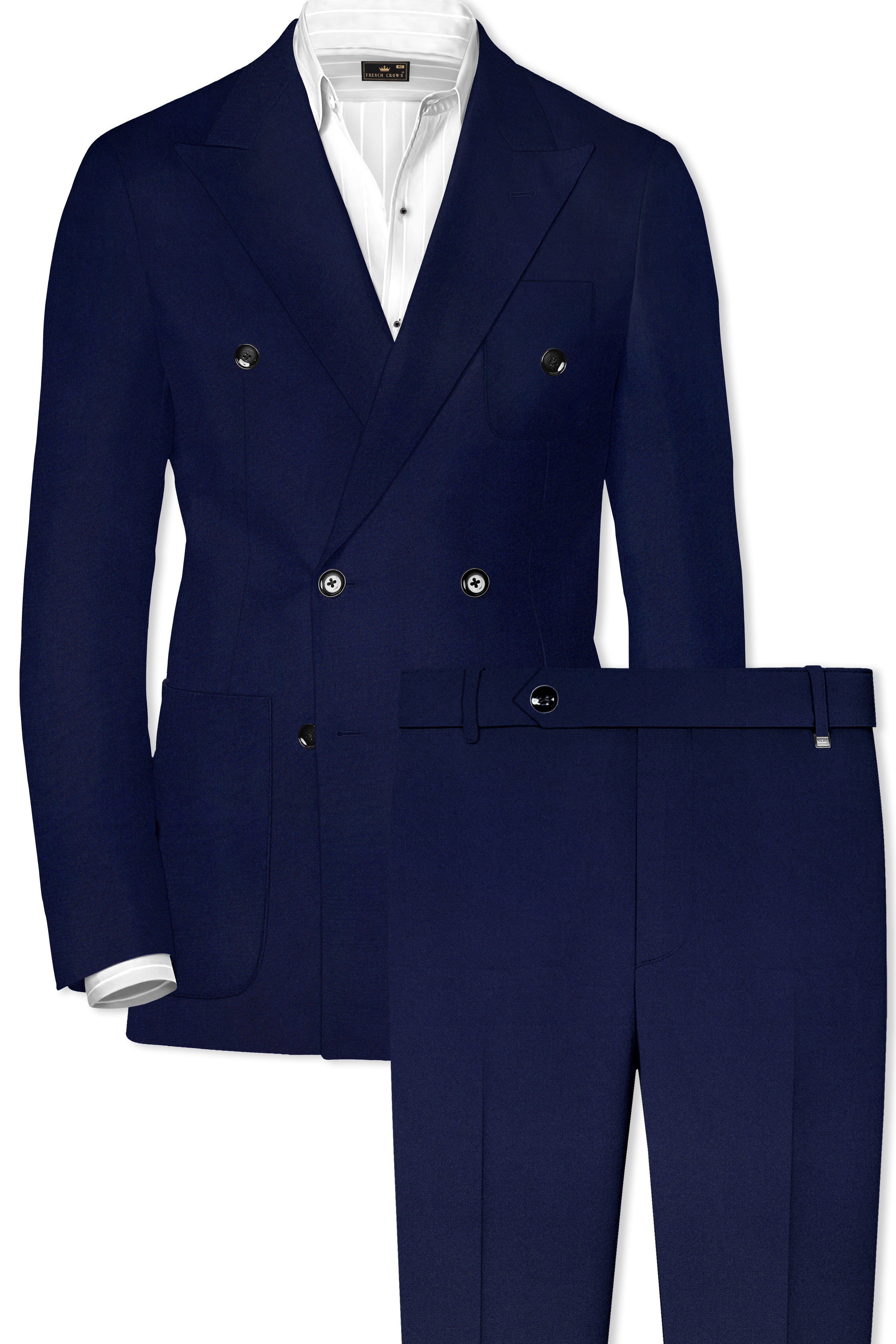 Baltic Navy Blue Wool Rich Double Breasted Sports Suit