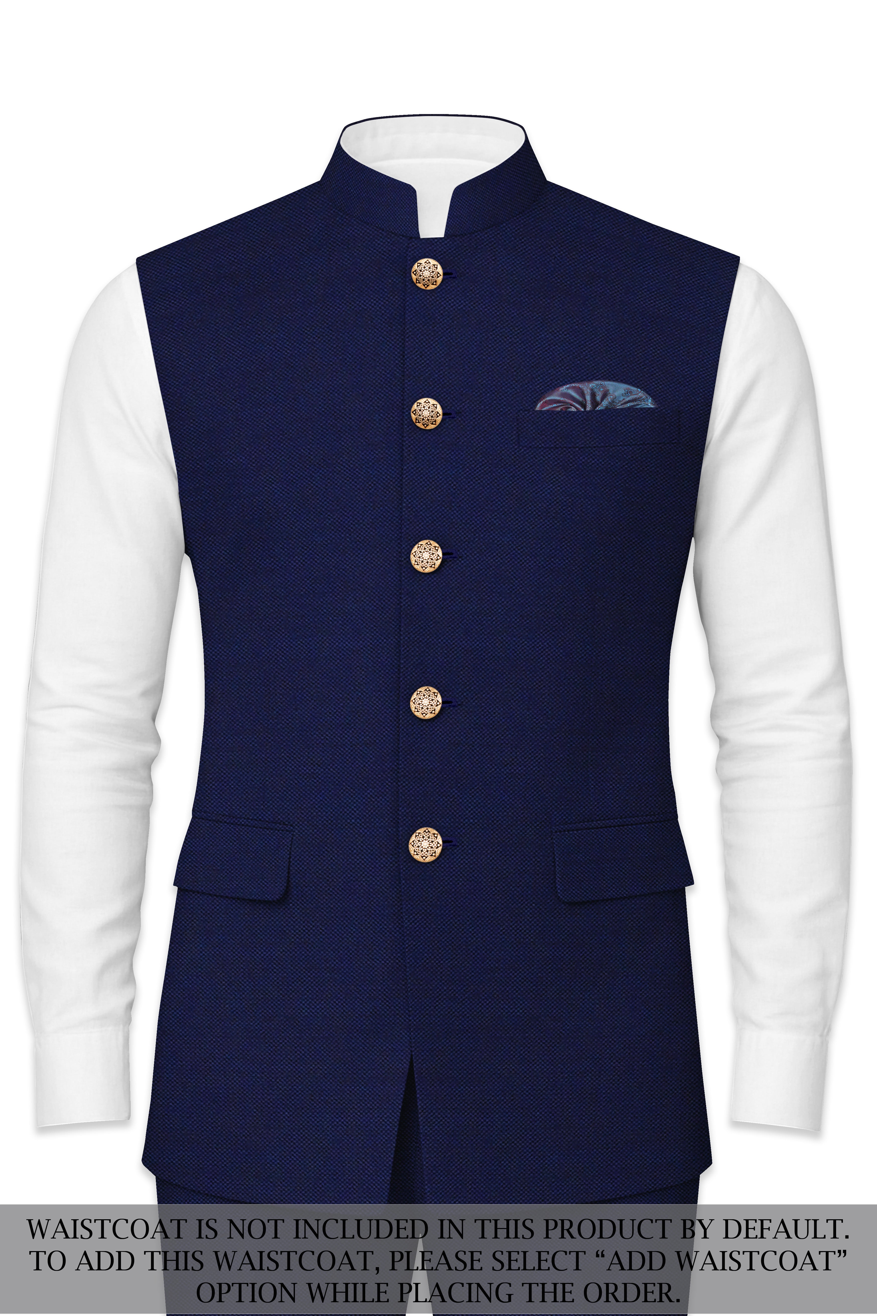 Gunmetal Navy Blue Cross Placket Bandhgala Suit