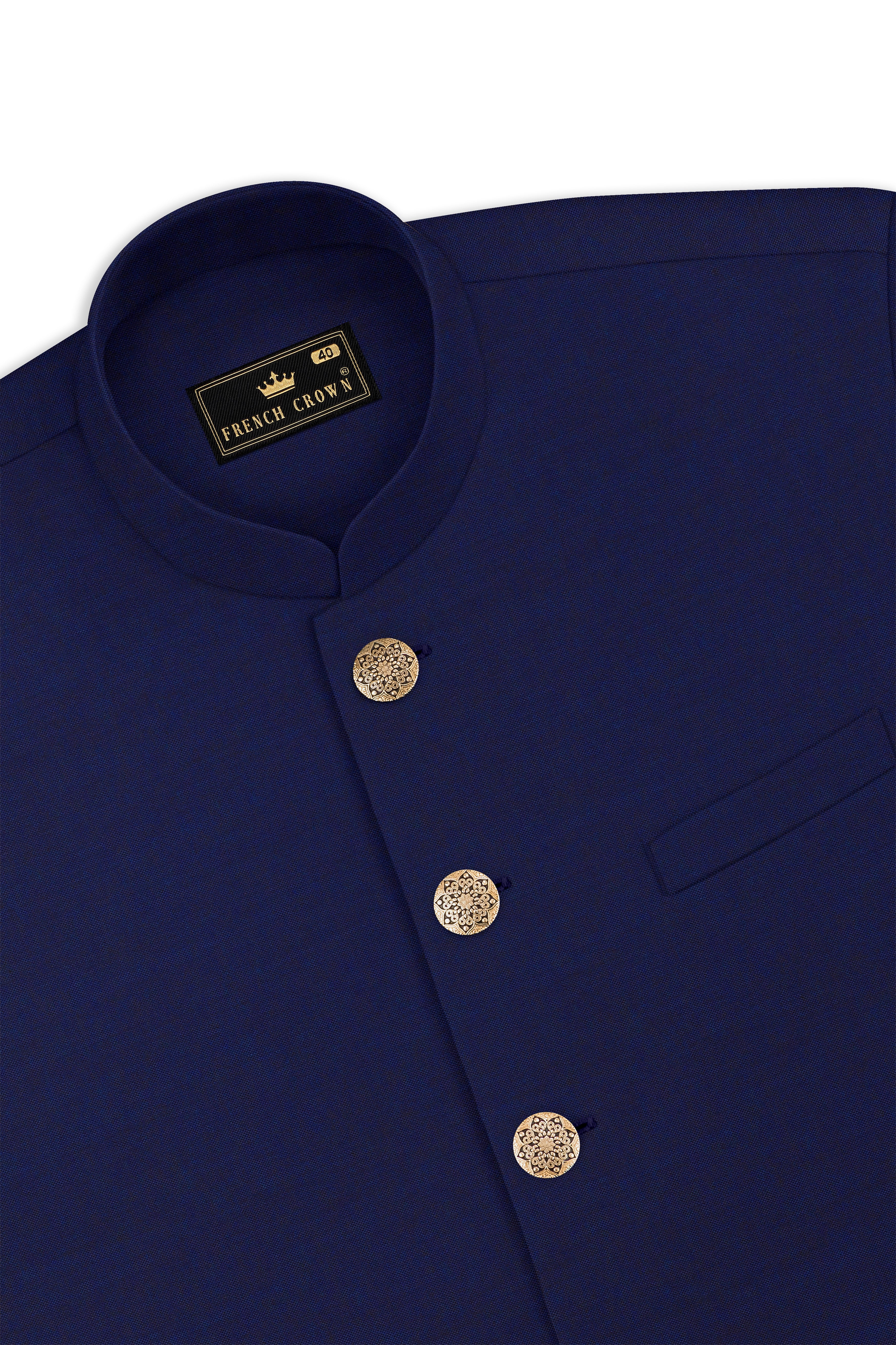 Gunmetal Navy Blue Cross Placket Bandhgala Suit