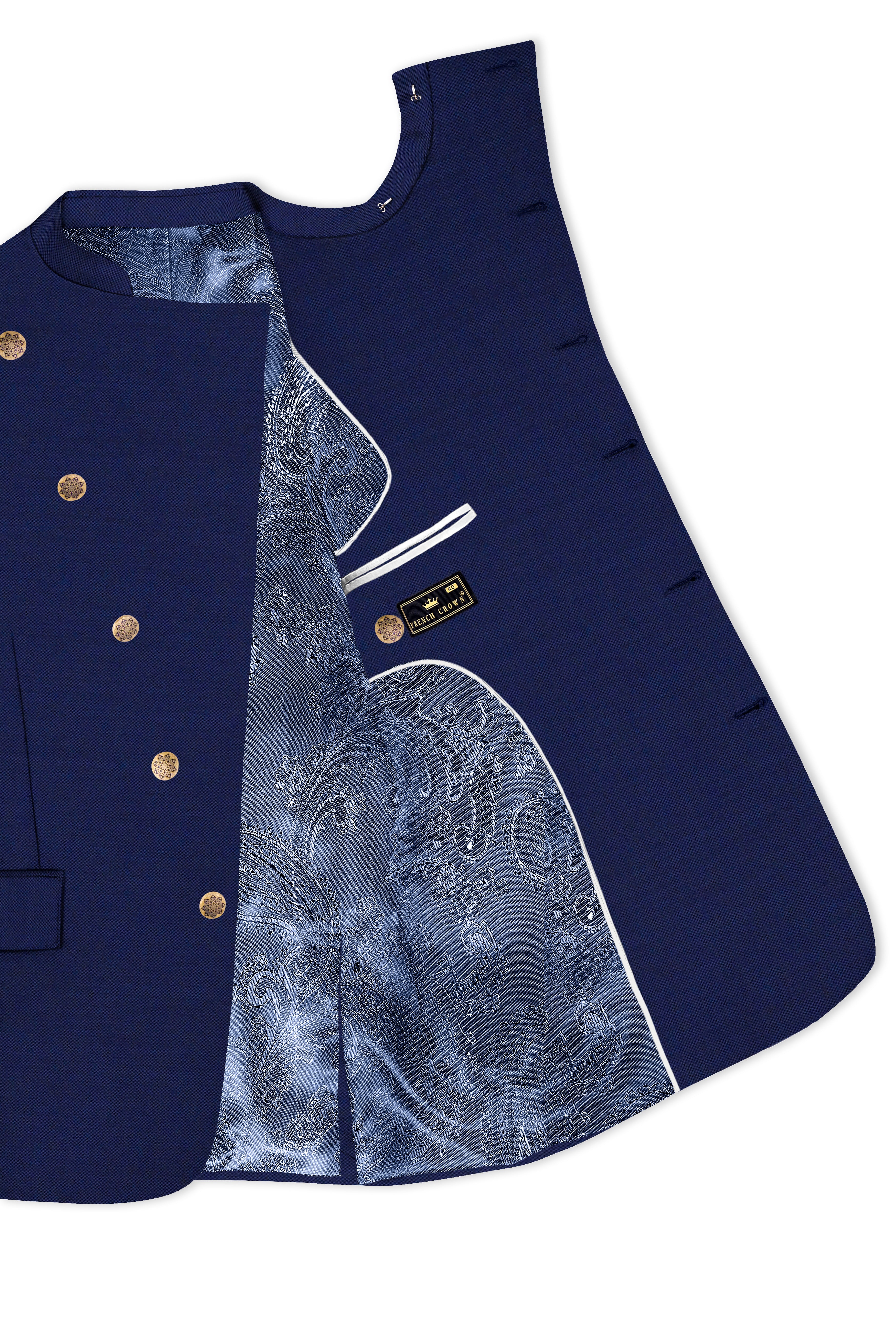 Gunmetal Navy Blue Cross Placket Bandhgala Suit