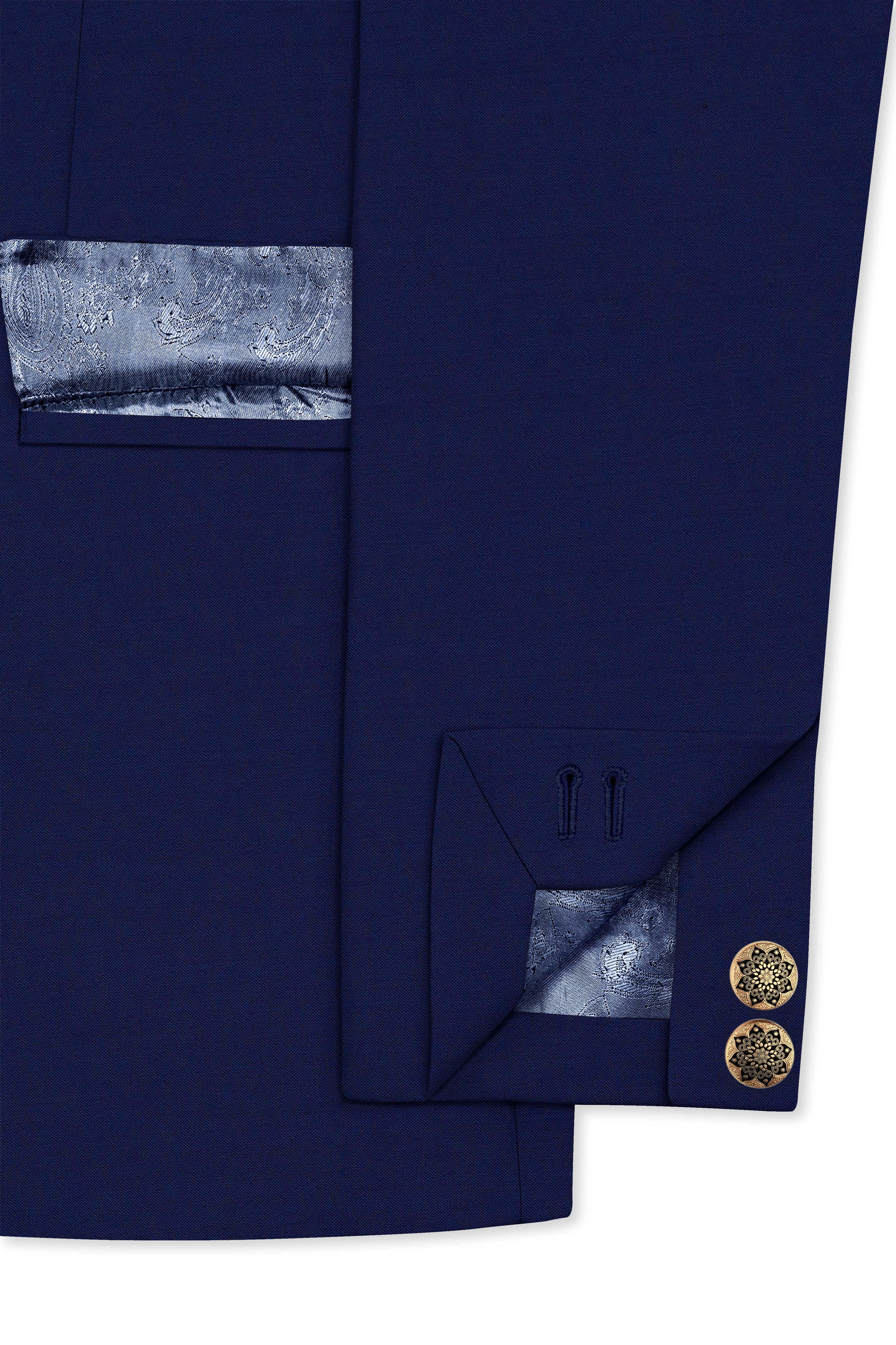 Gunmetal Navy Blue Cross Placket Bandhgala Suit