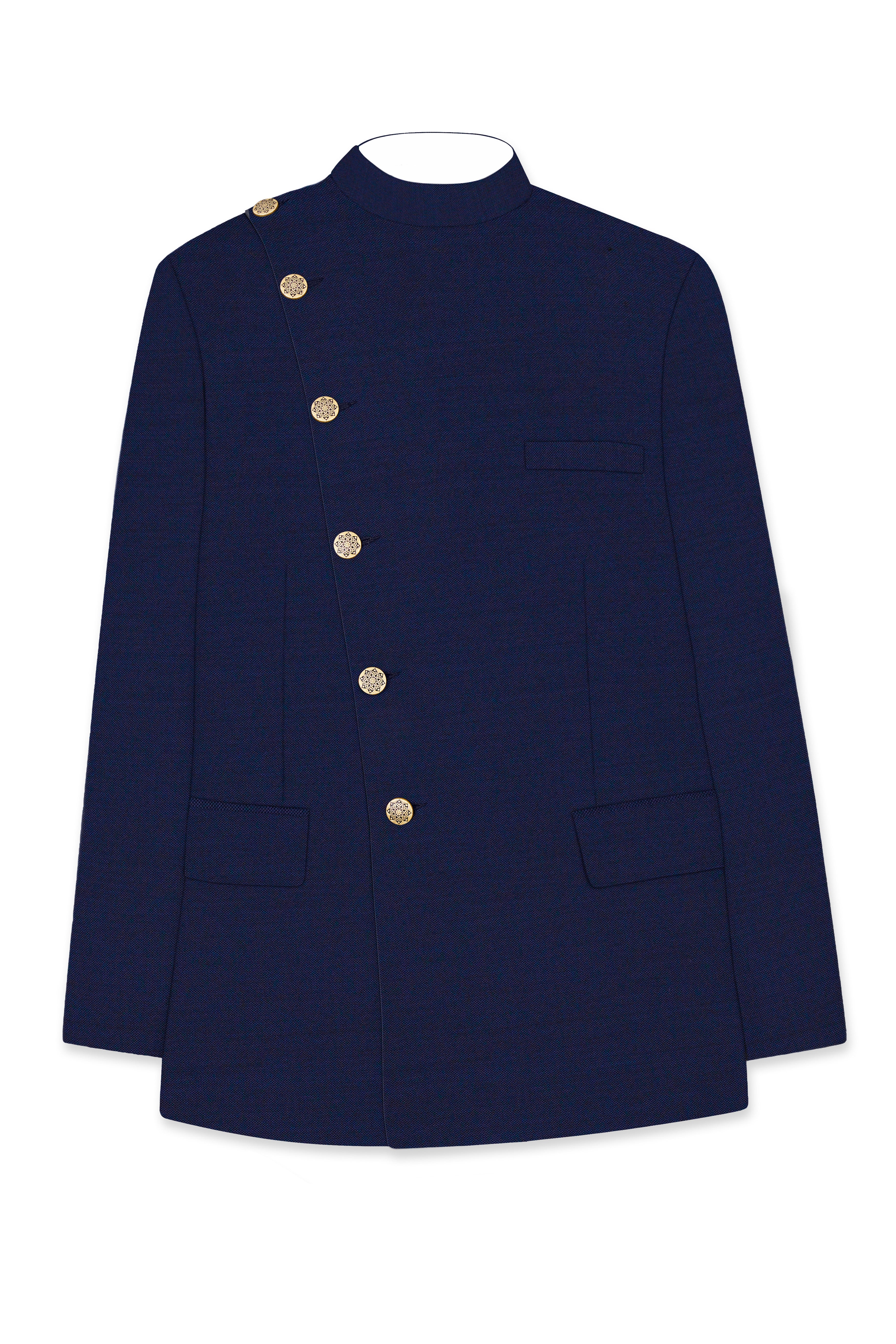 Gunmetal Navy Blue Cross Placket Bandhgala Suit