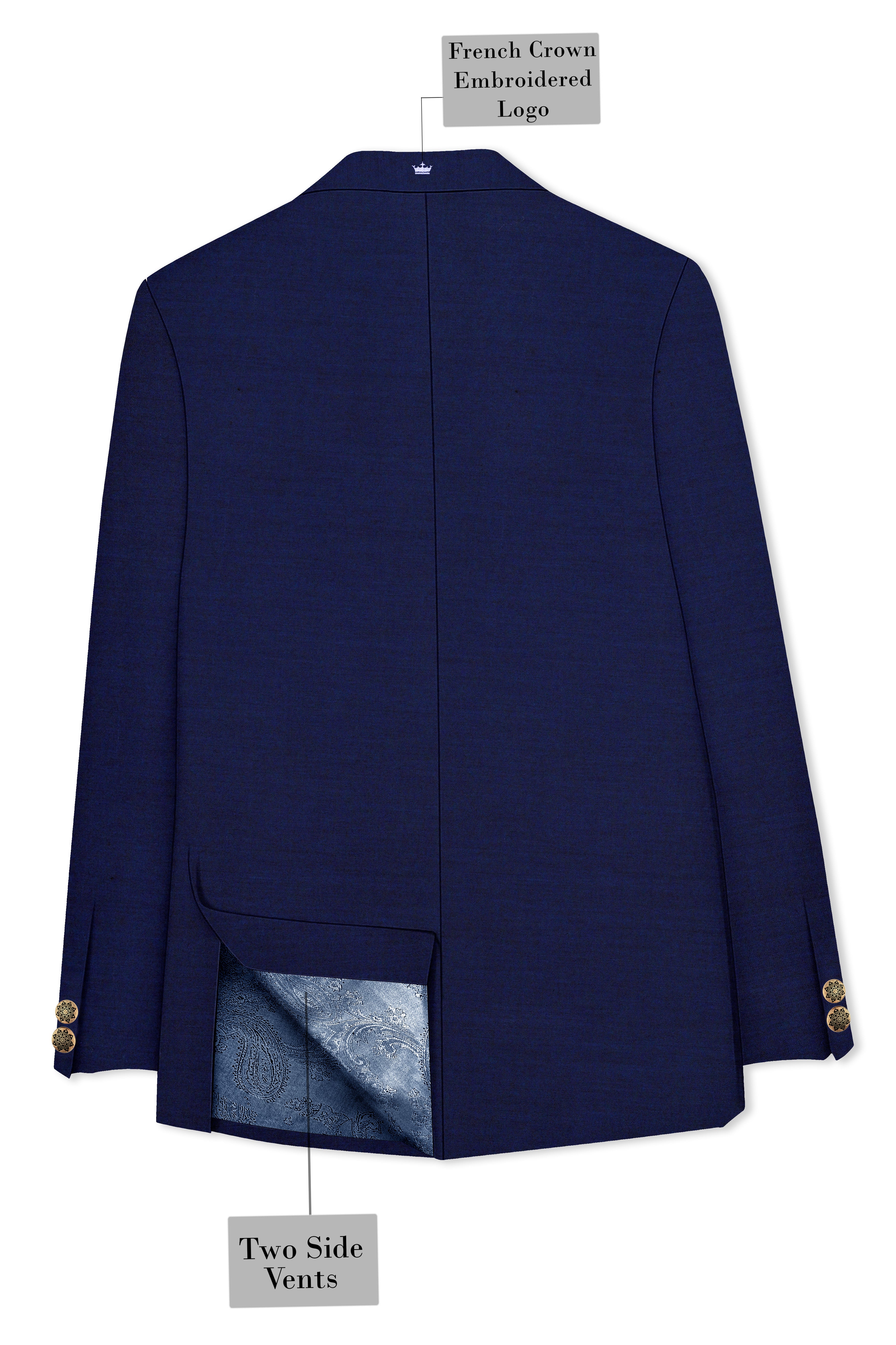 Gunmetal Navy Blue Cross Placket Bandhgala Suit