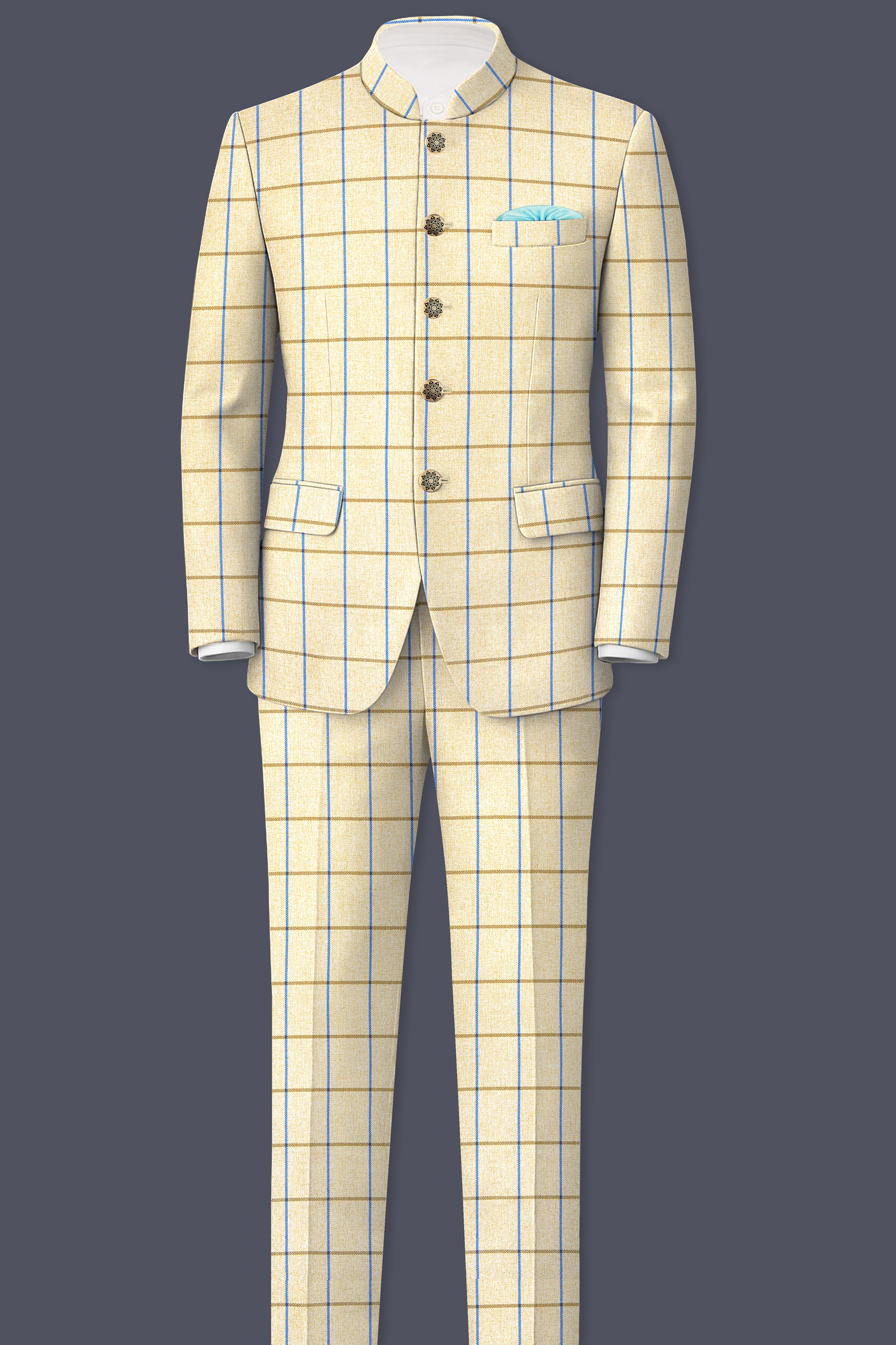 Mushroom Light Brown Checkered Bandhgala Suit