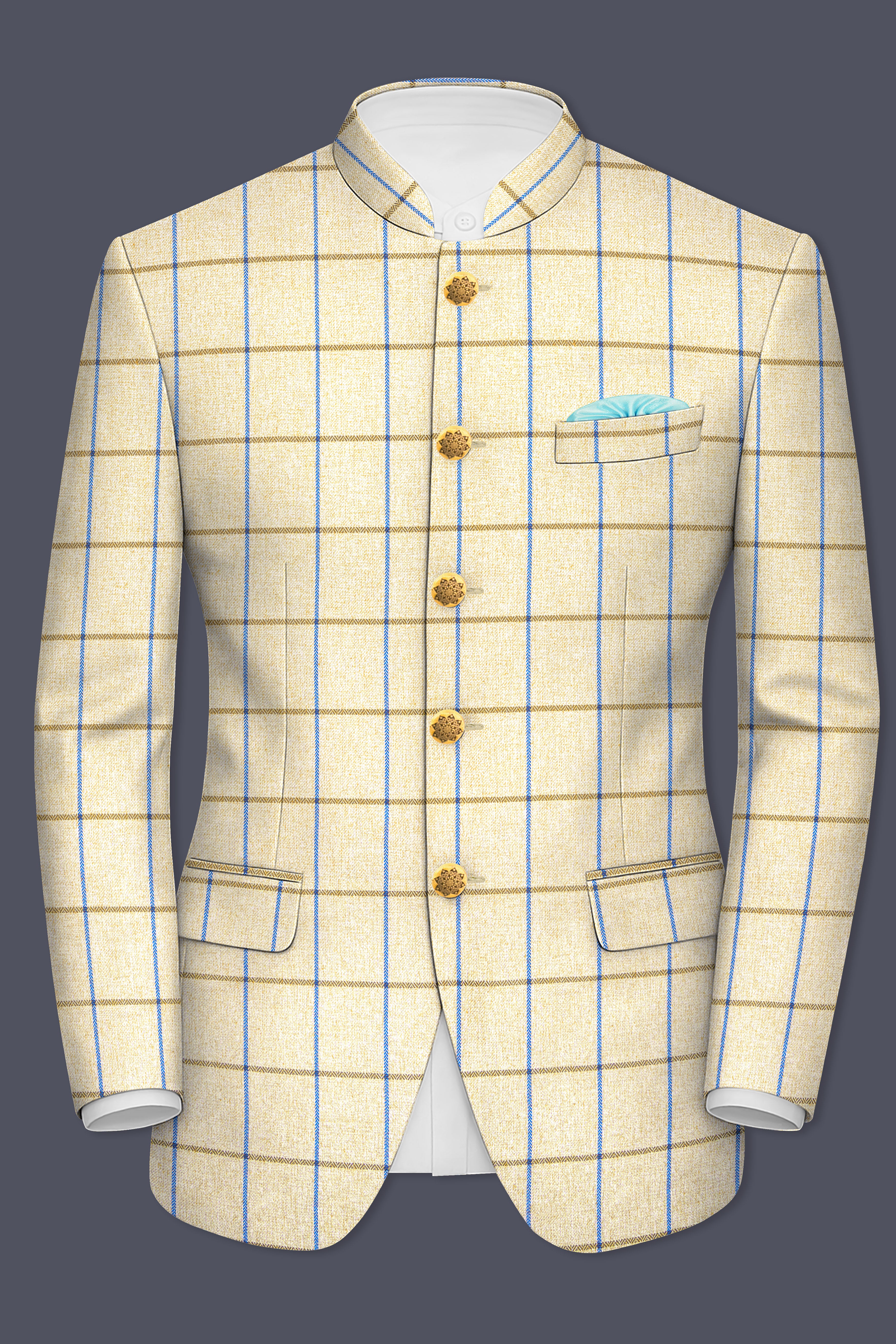 Mushroom Light Brown Checkered Bandhgala Suit