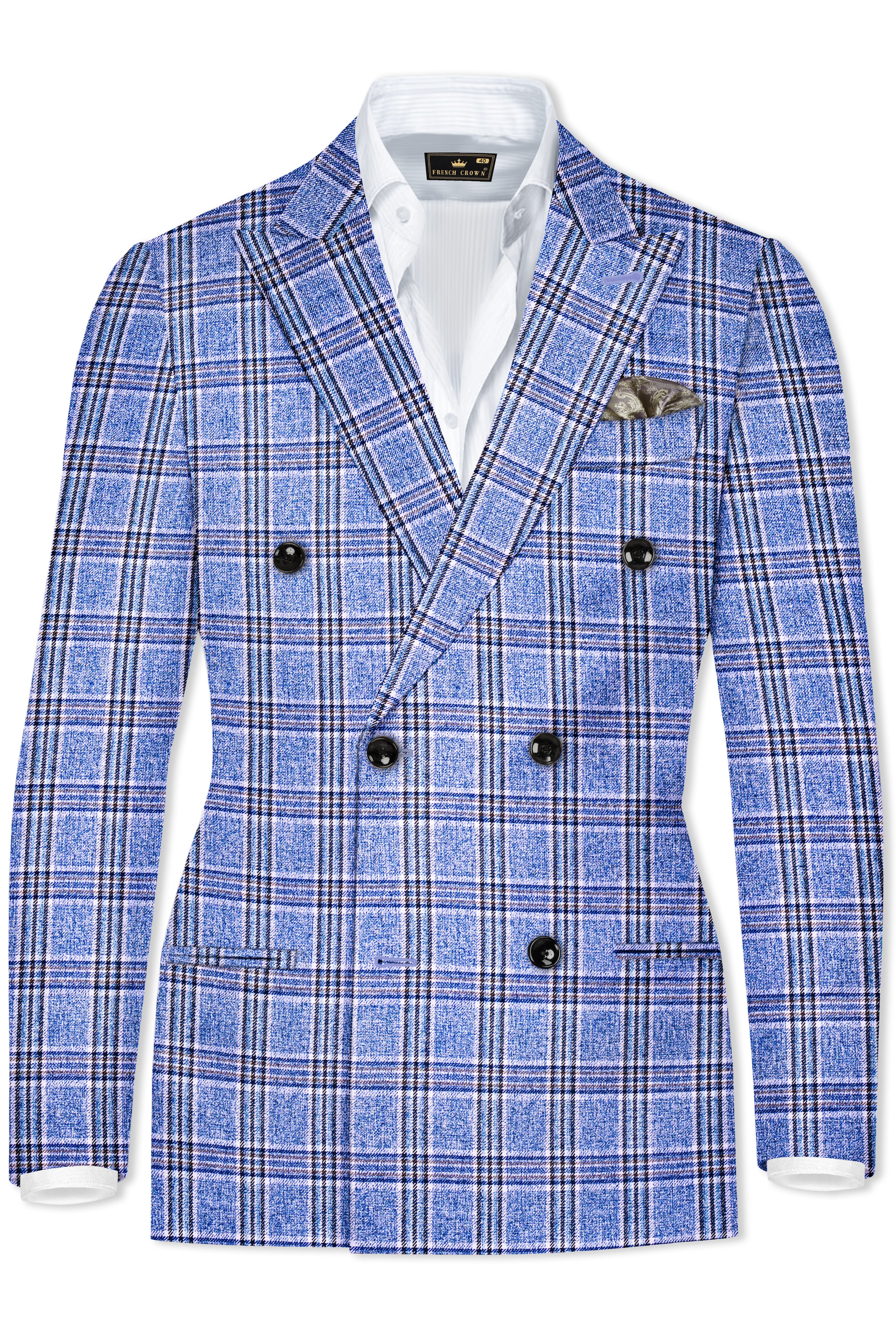 Bayoux Blue Plaid Double Breasted Suit