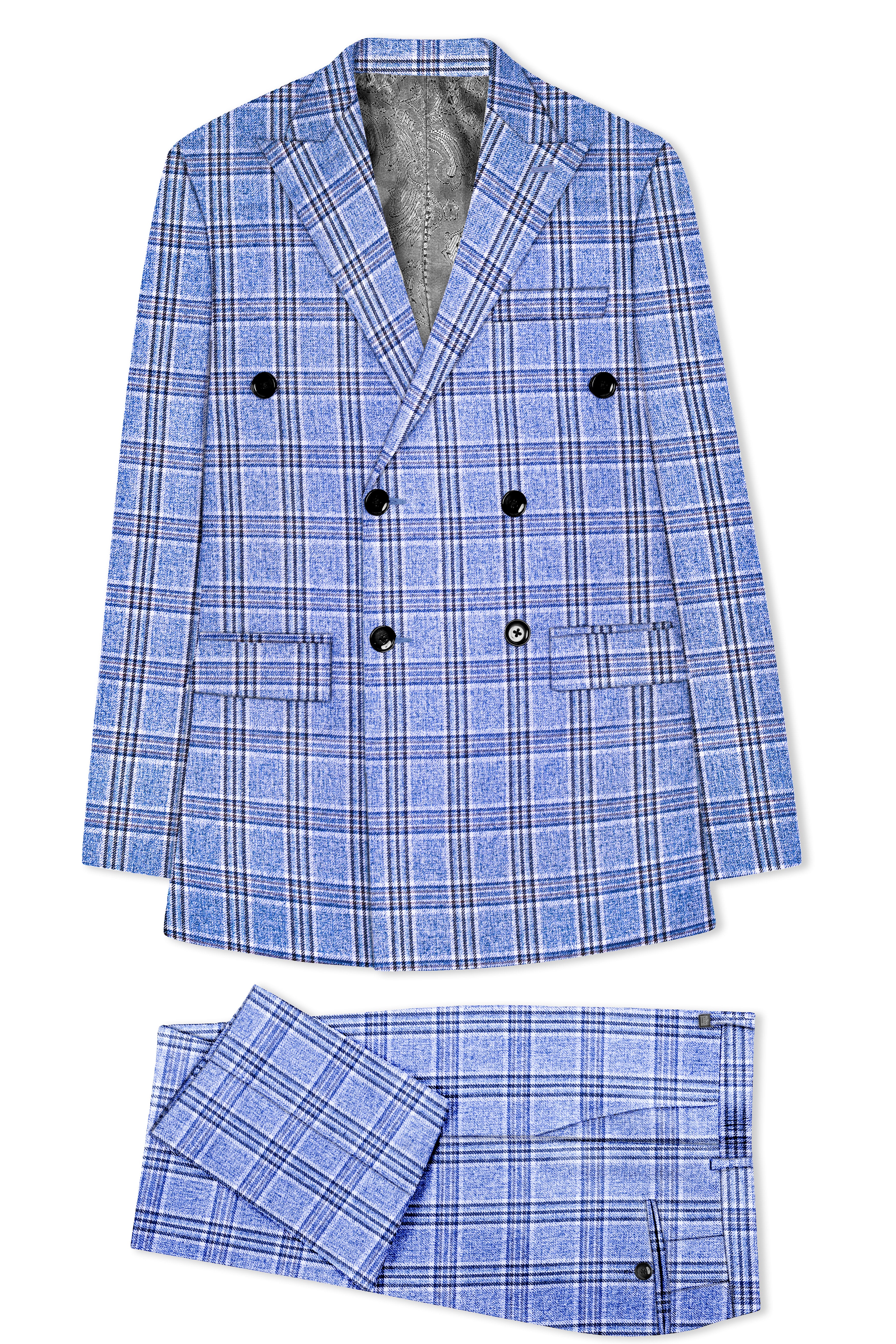 Bayoux Blue Plaid Double Breasted Suit
