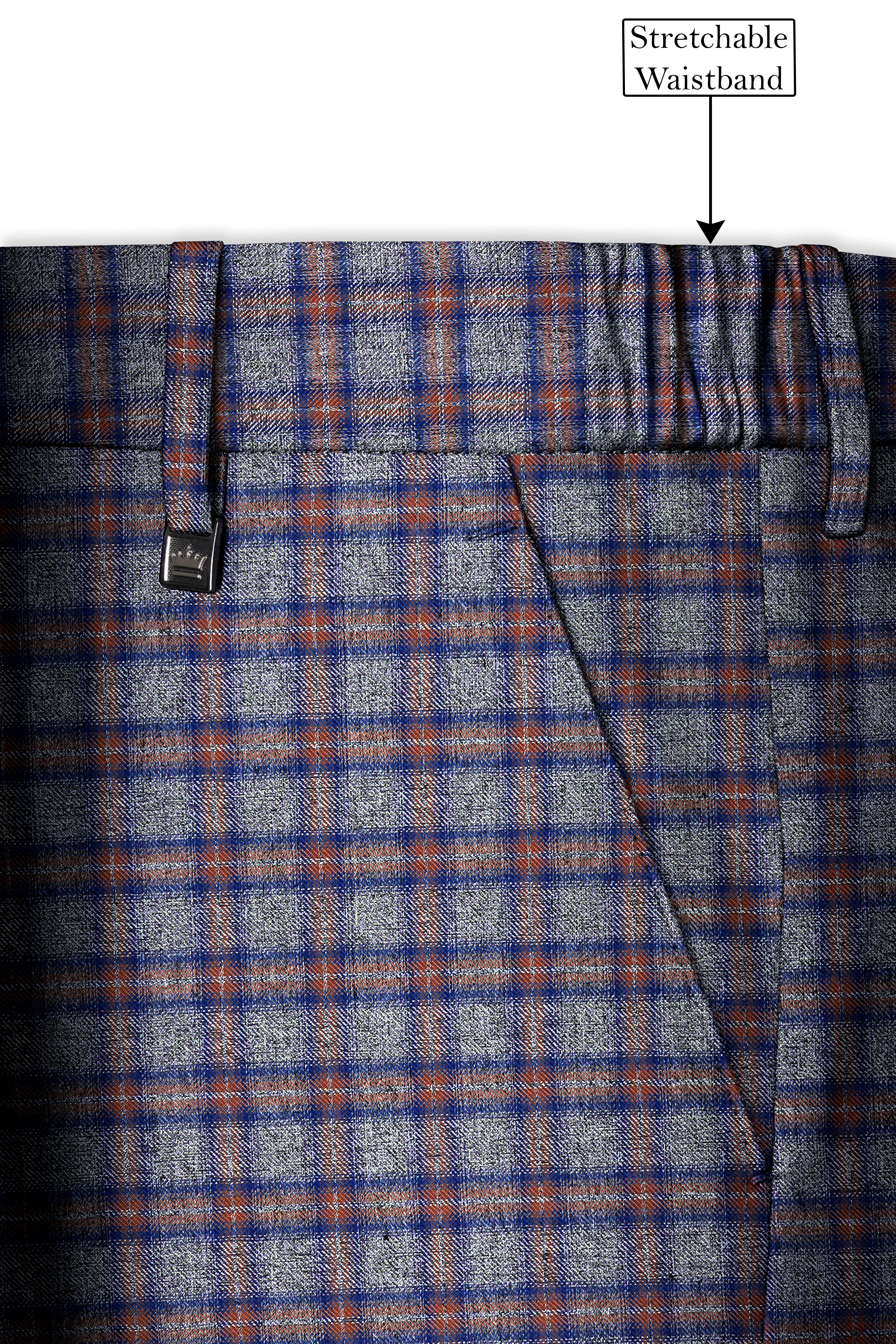 Fuscous Gray Checkered Single Breasted Black Lapel Designer Suit