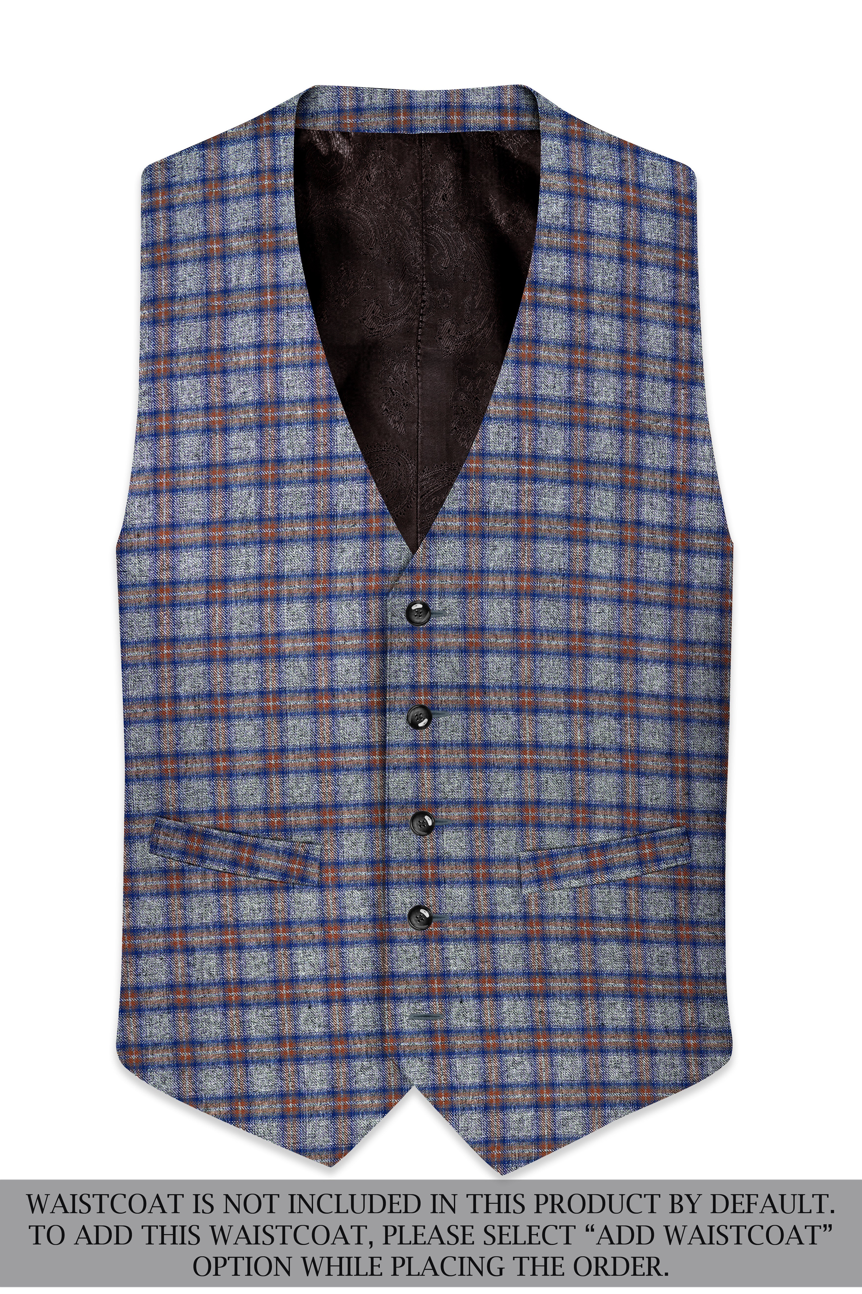 Fuscous Gray Checkered Single Breasted Black Lapel Designer Suit