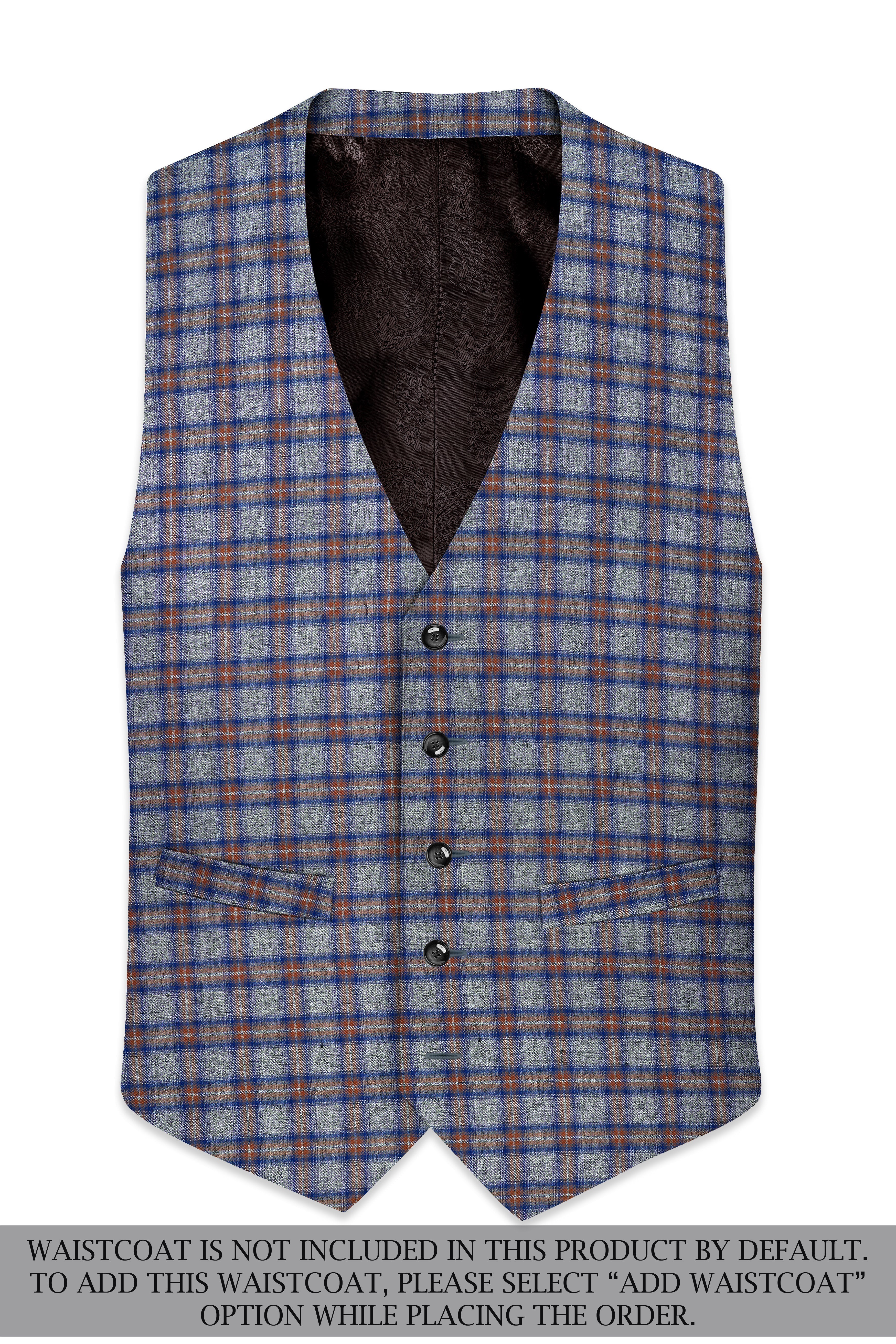 Fuscous Gray Checkered Single Breasted Black Lapel Designer Suit