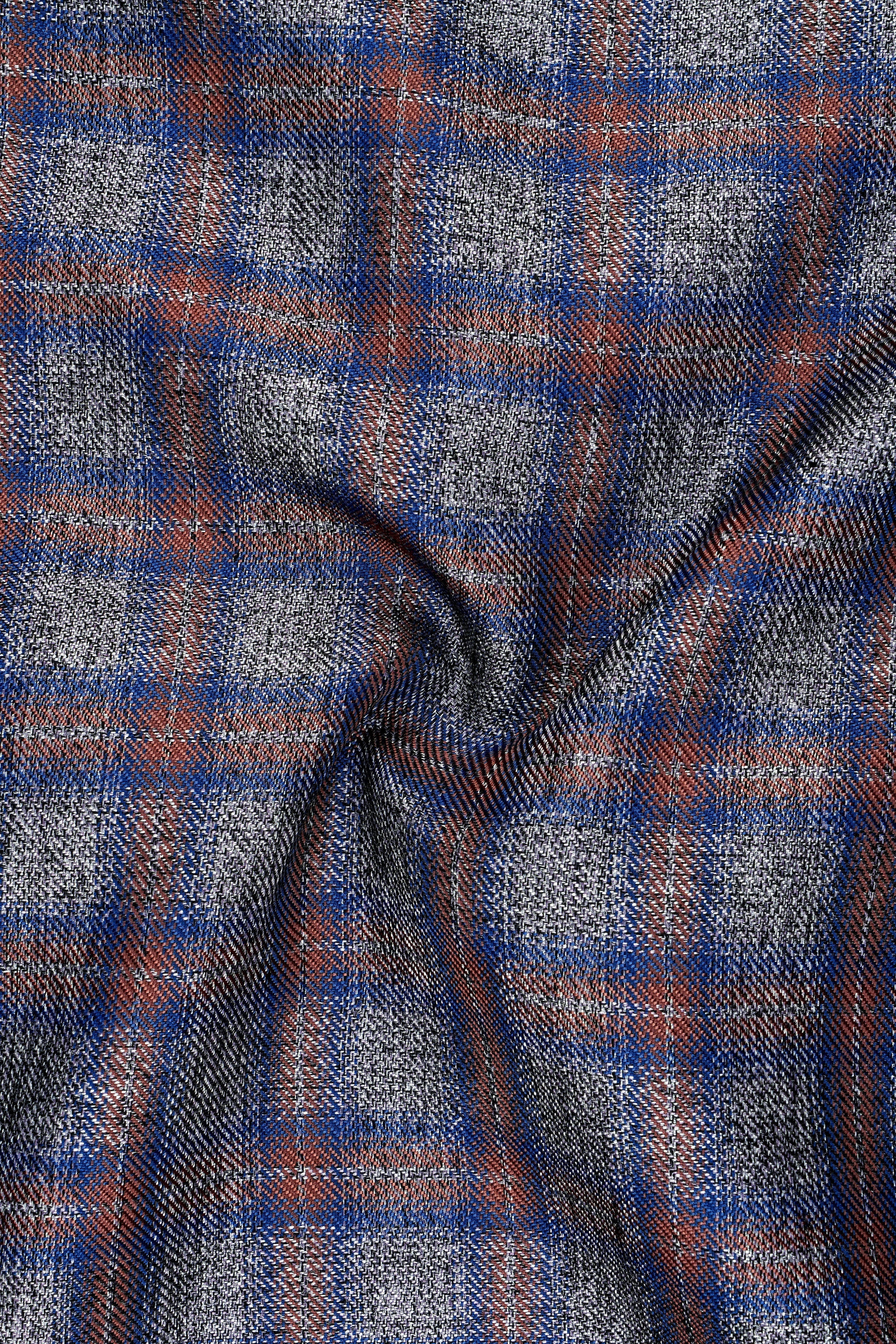 Fuscous Gray Checkered Single Breasted Black Lapel Designer Suit