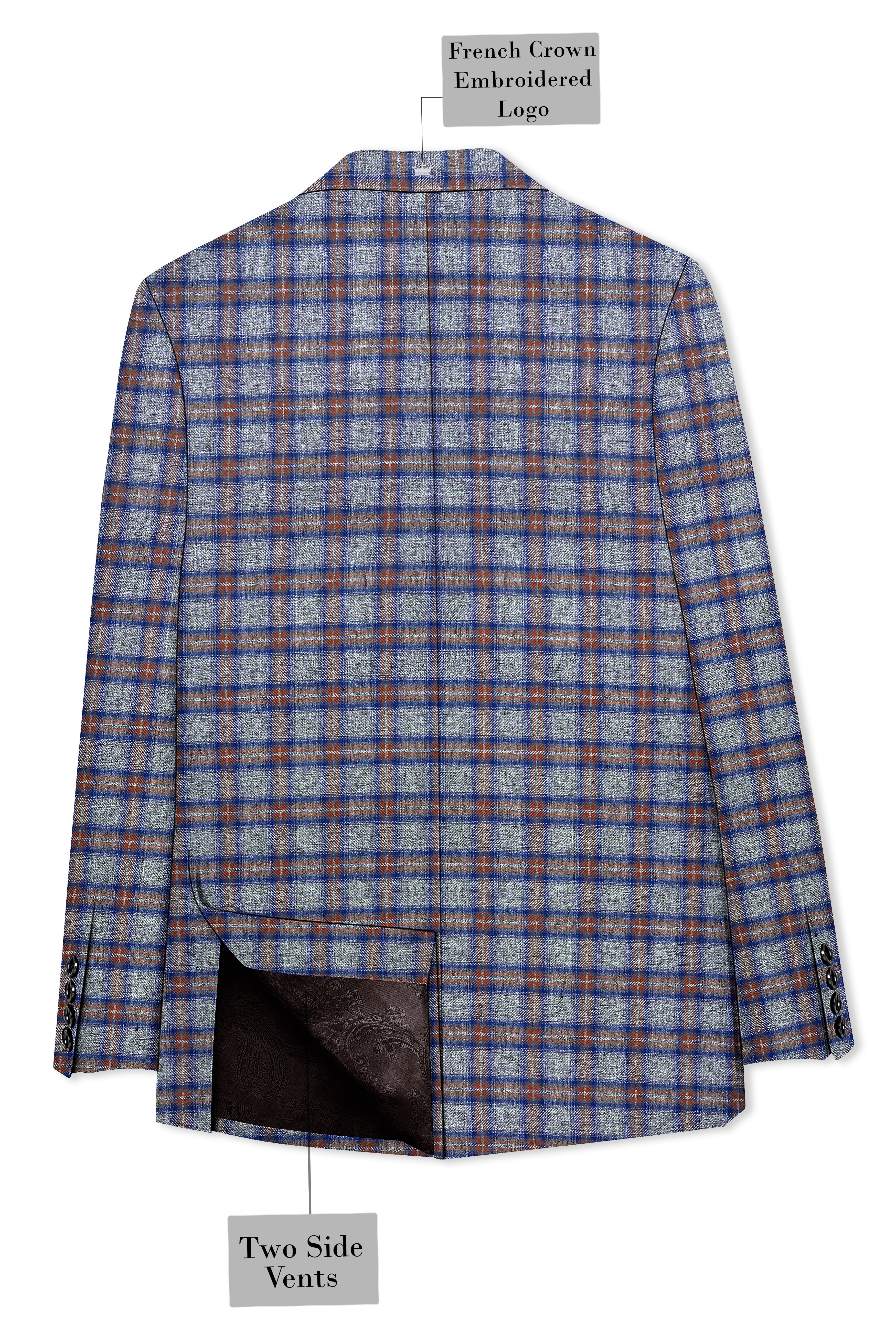 Fuscous Gray Checkered Single Breasted Black Lapel Designer Suit