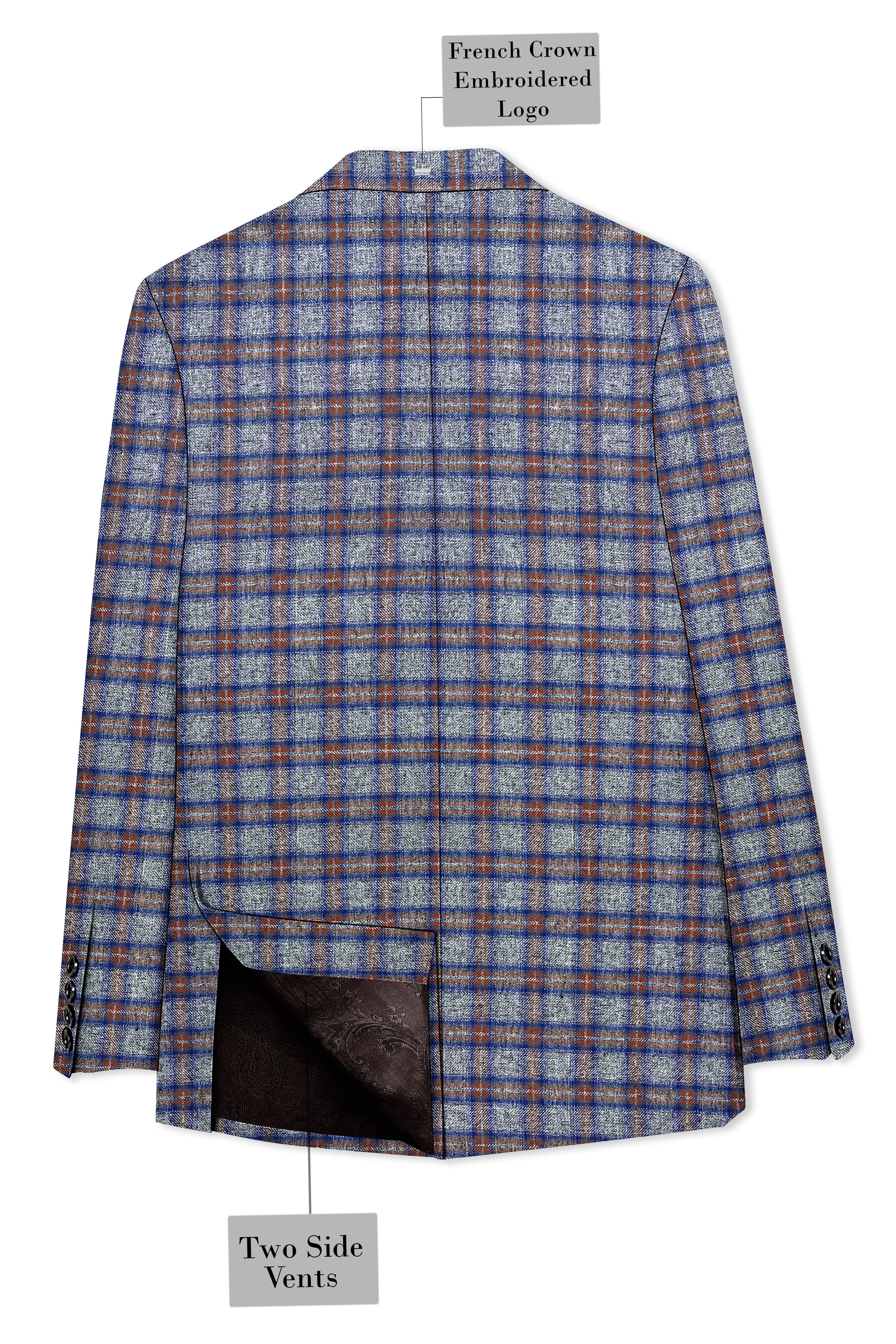 Fuscous Gray Checkered Single Breasted Black Lapel Designer Suit