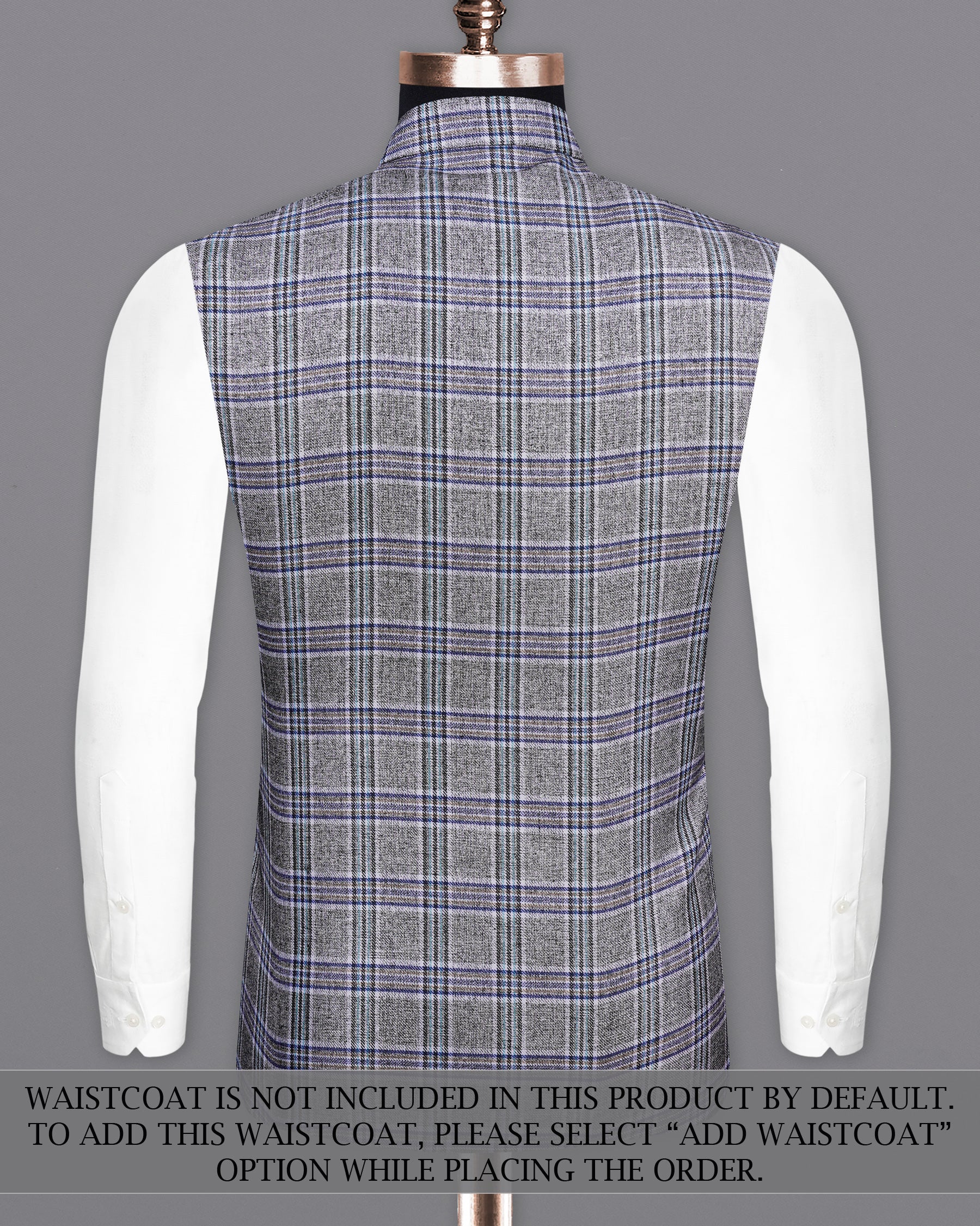 StarDust Gray with Martinique Blue Plaid Bandhgala Suit
