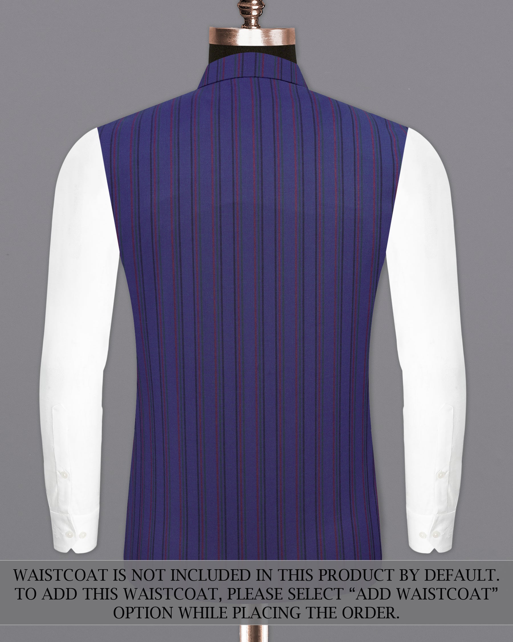 Violent Navy Blue Multicolour Striped Cross Placket Bandhgala Suit