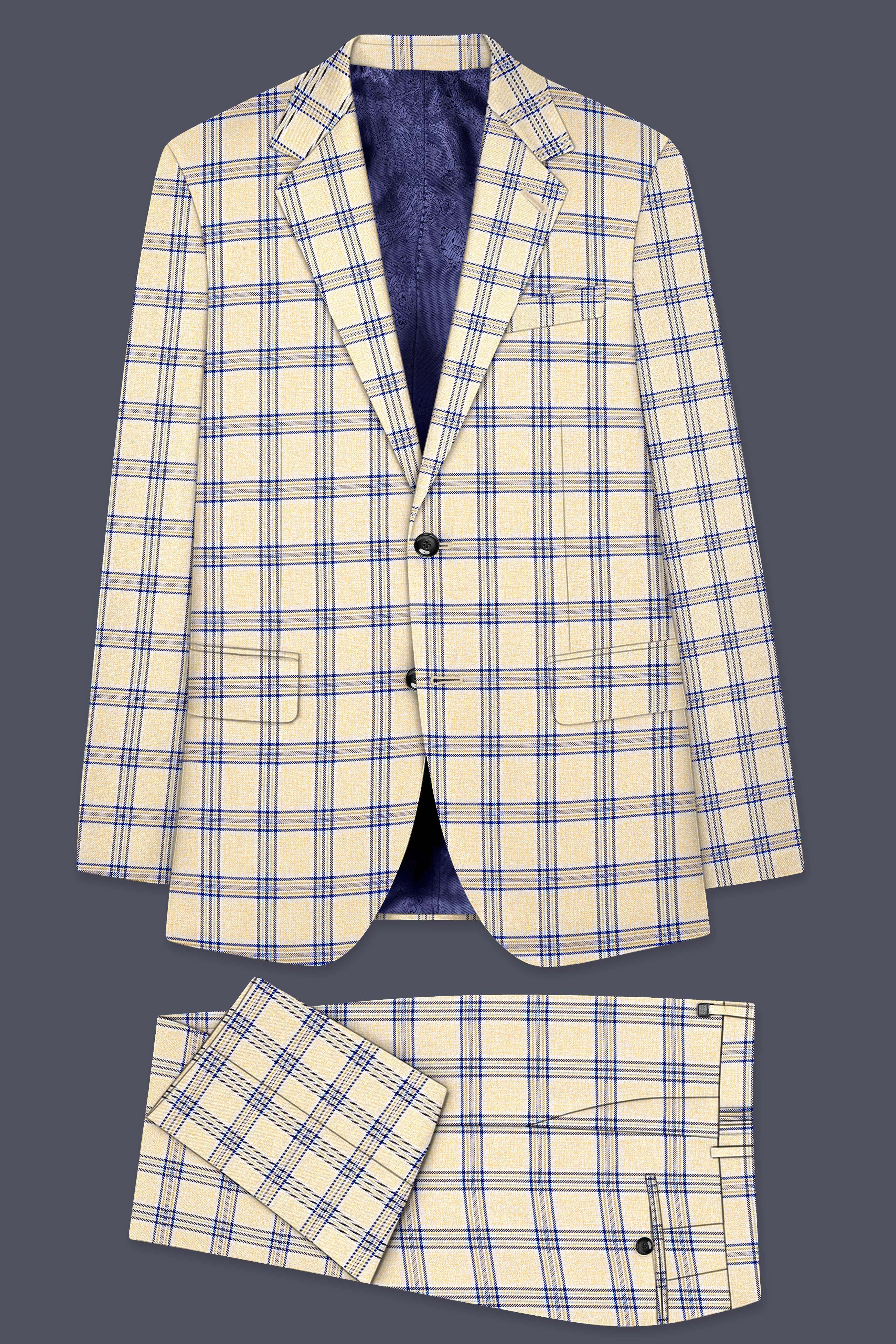 Coriander Light Brown with Rhino Blue Plaid Single Breasted Suit