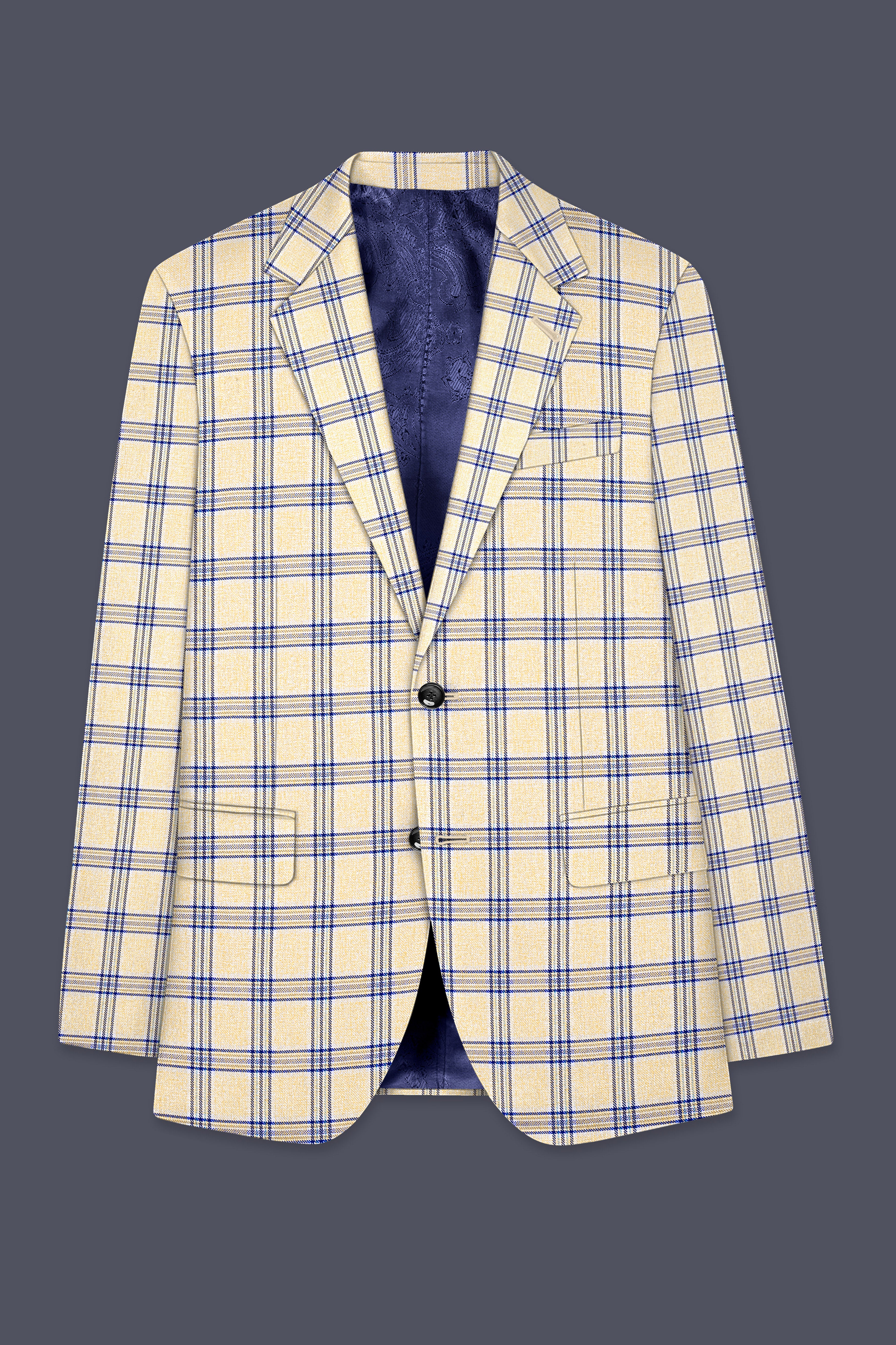 Coriander Light Brown with Rhino Blue Plaid Single Breasted Suit
