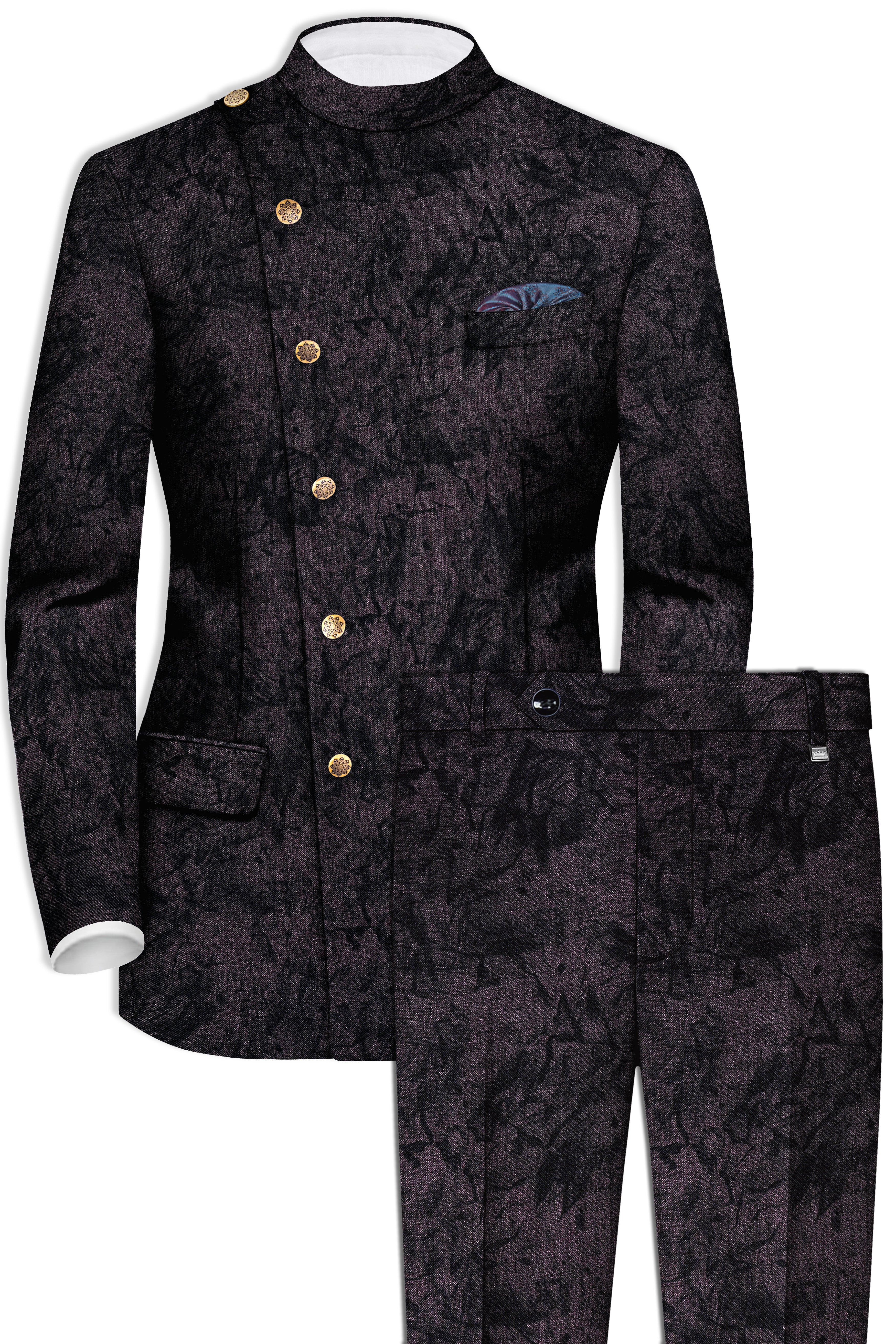 Zeus Pink printed Cross Placket Bandhgala Suit