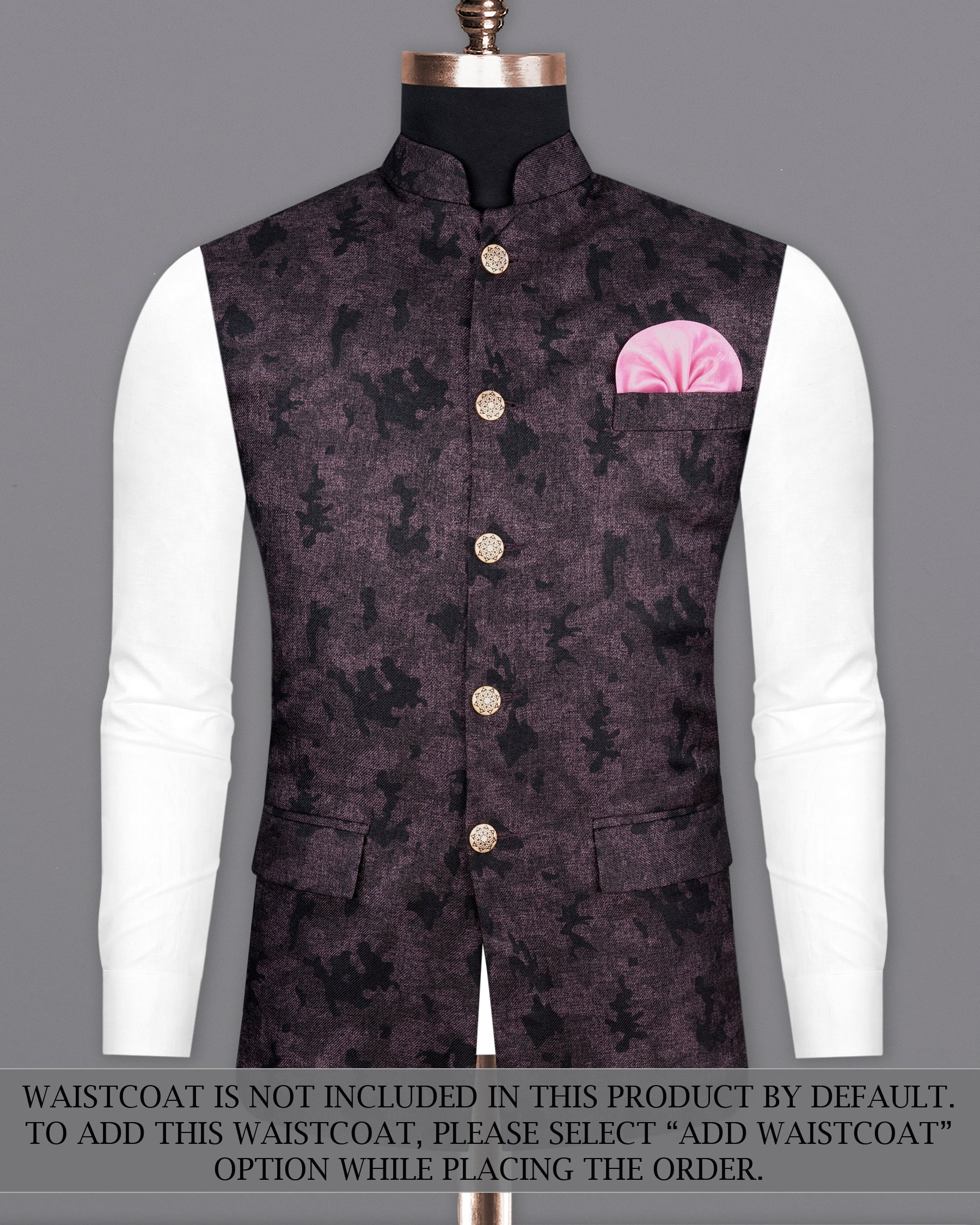 Zeus Pink printed Cross Placket Bandhgala Suit