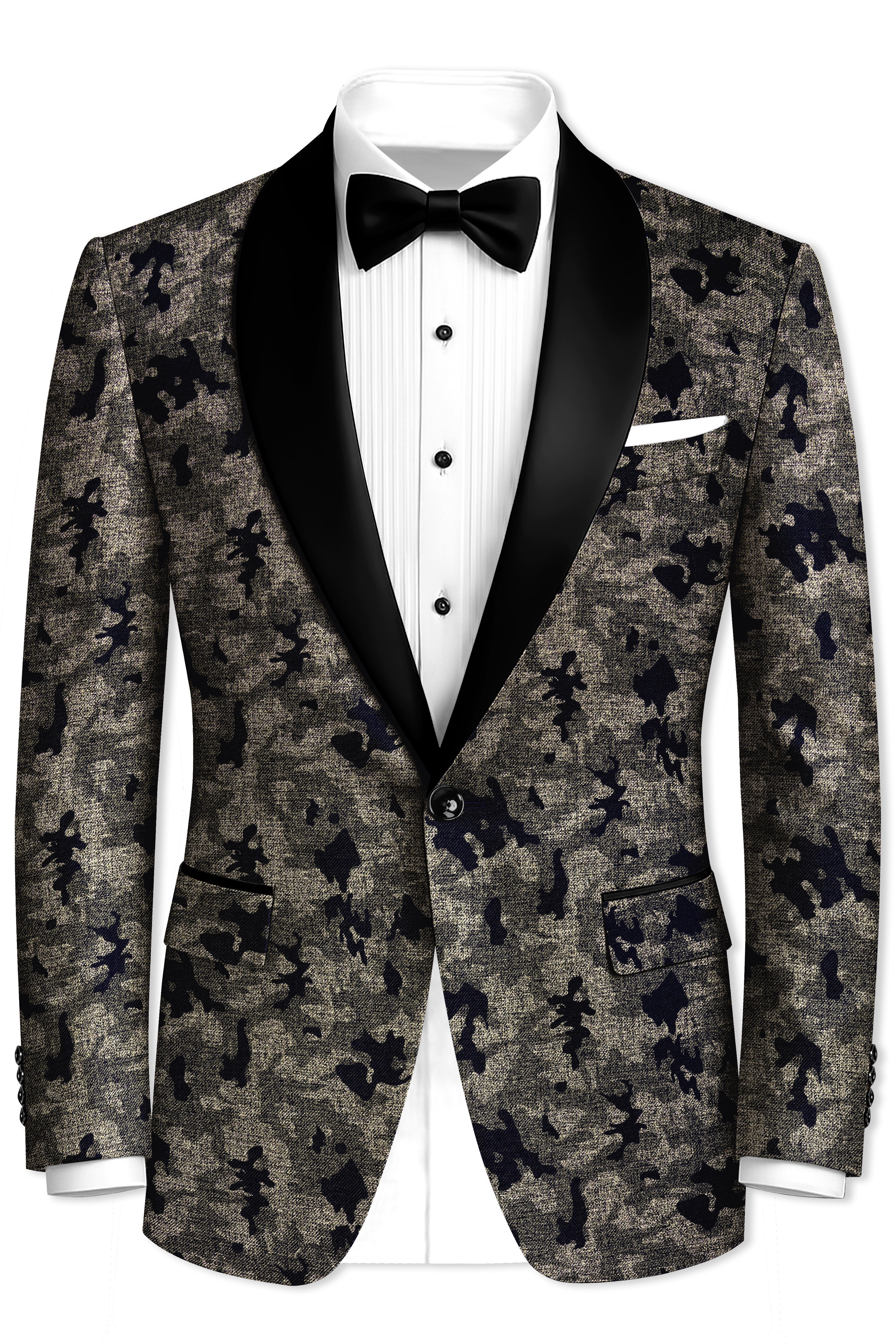 Tundora Brown with Jade Black Ditsy Textured Designer Tuxedo Suit