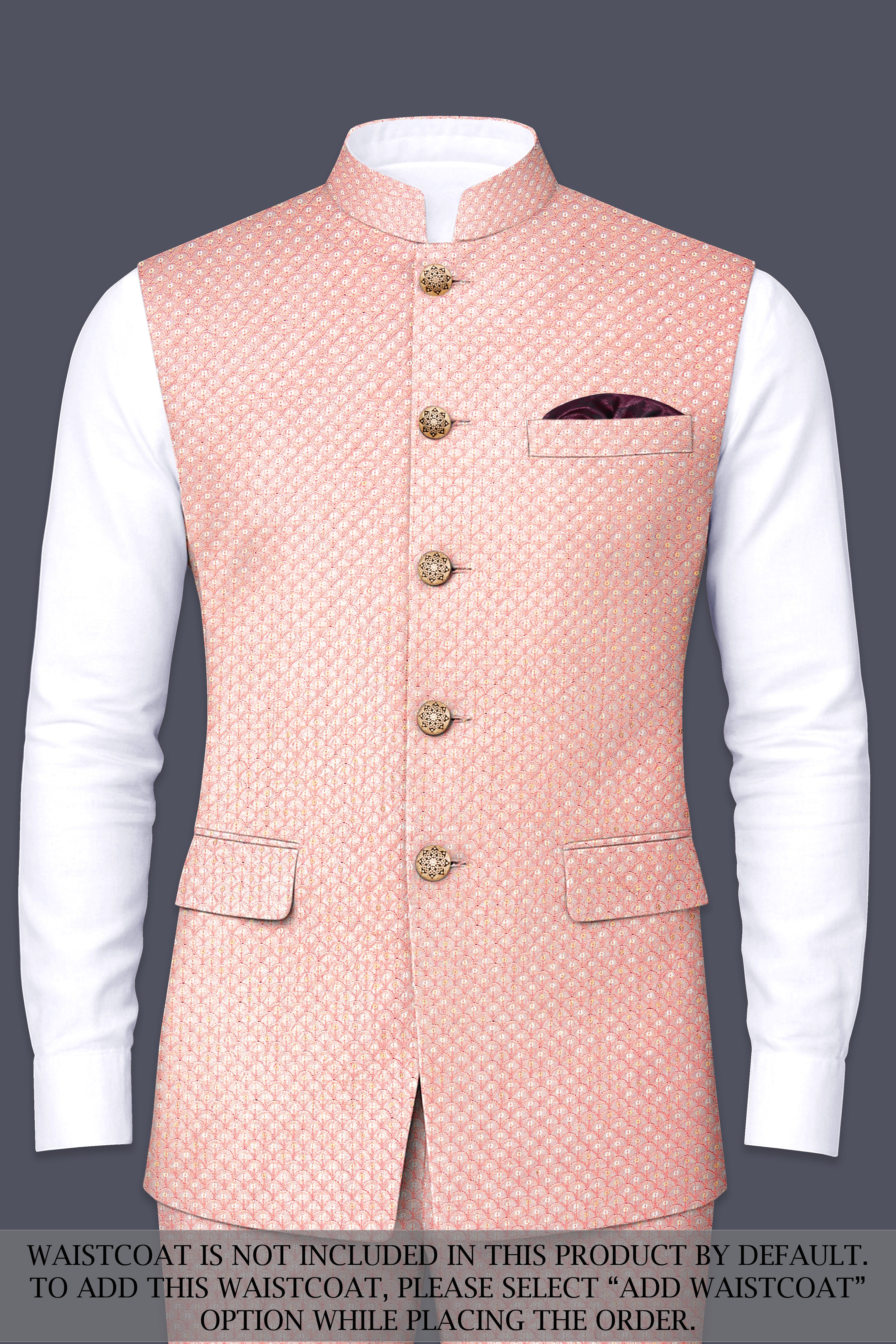 Pastel Pink Cotton Thread Heavy Embroidered Bandhgala Designer Suit