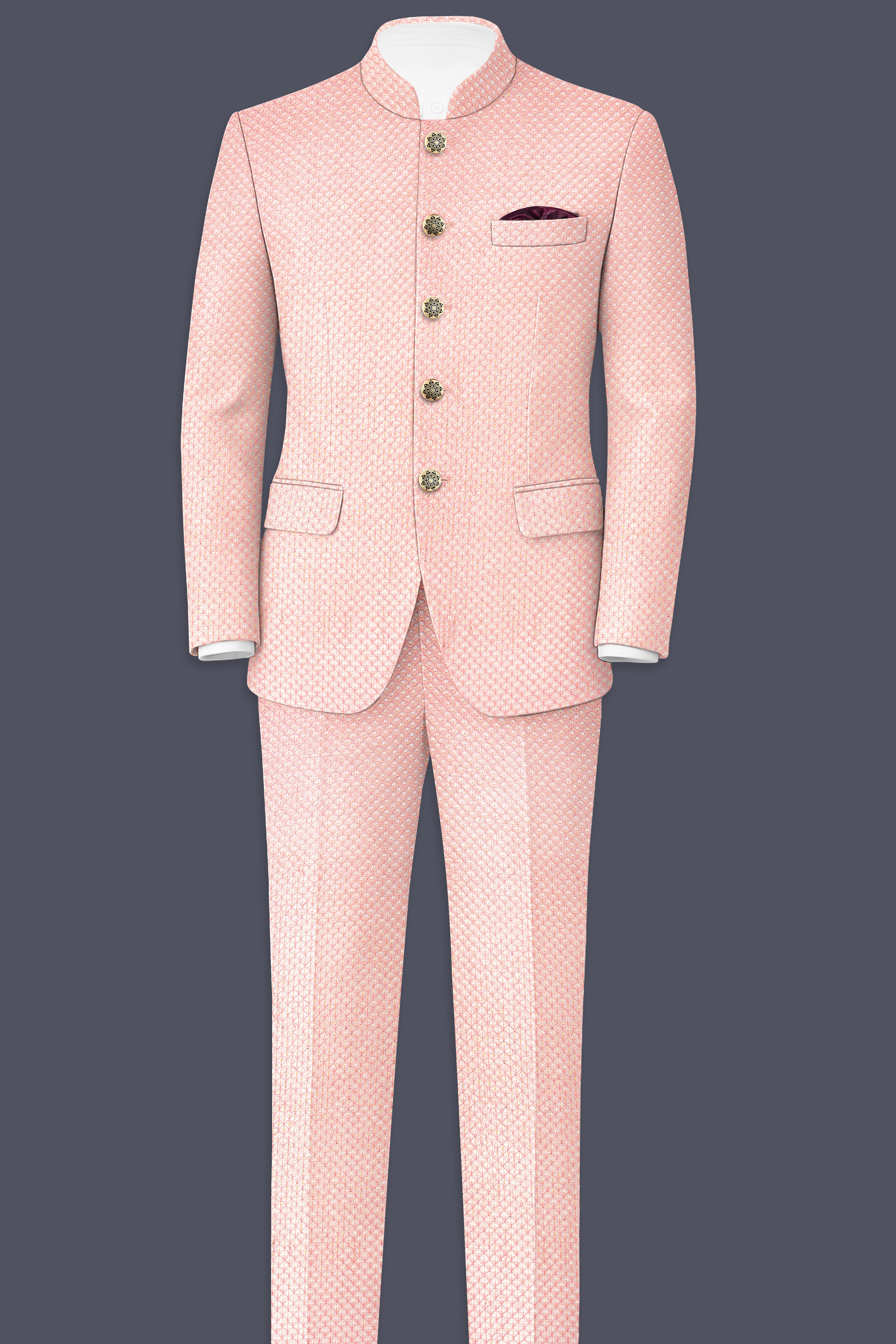 Pastel Pink Cotton Thread Heavy Embroidered Bandhgala Designer Suit