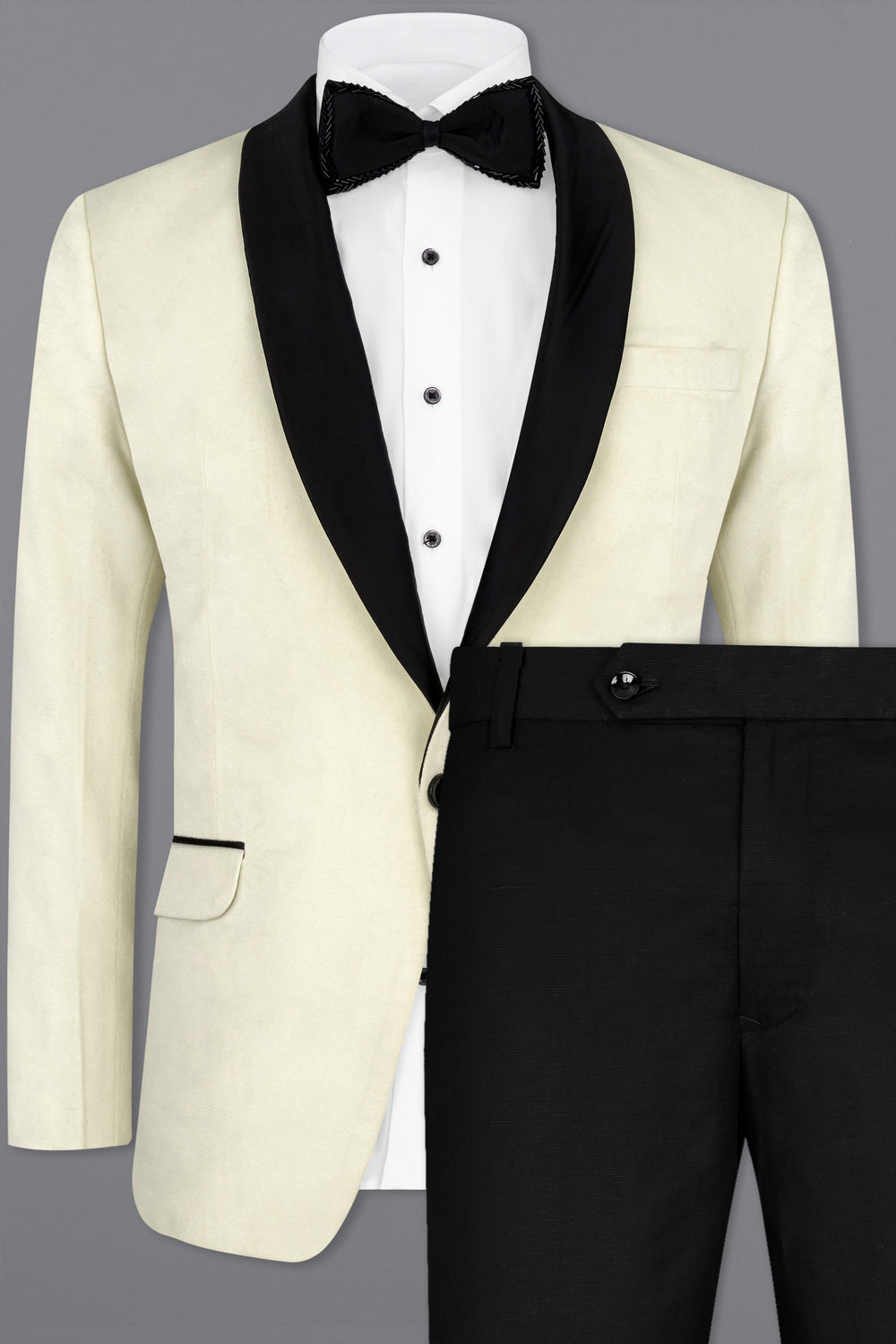 PEARL BUSH CREAM VELVET TUXEDO DESIGNER SUIT