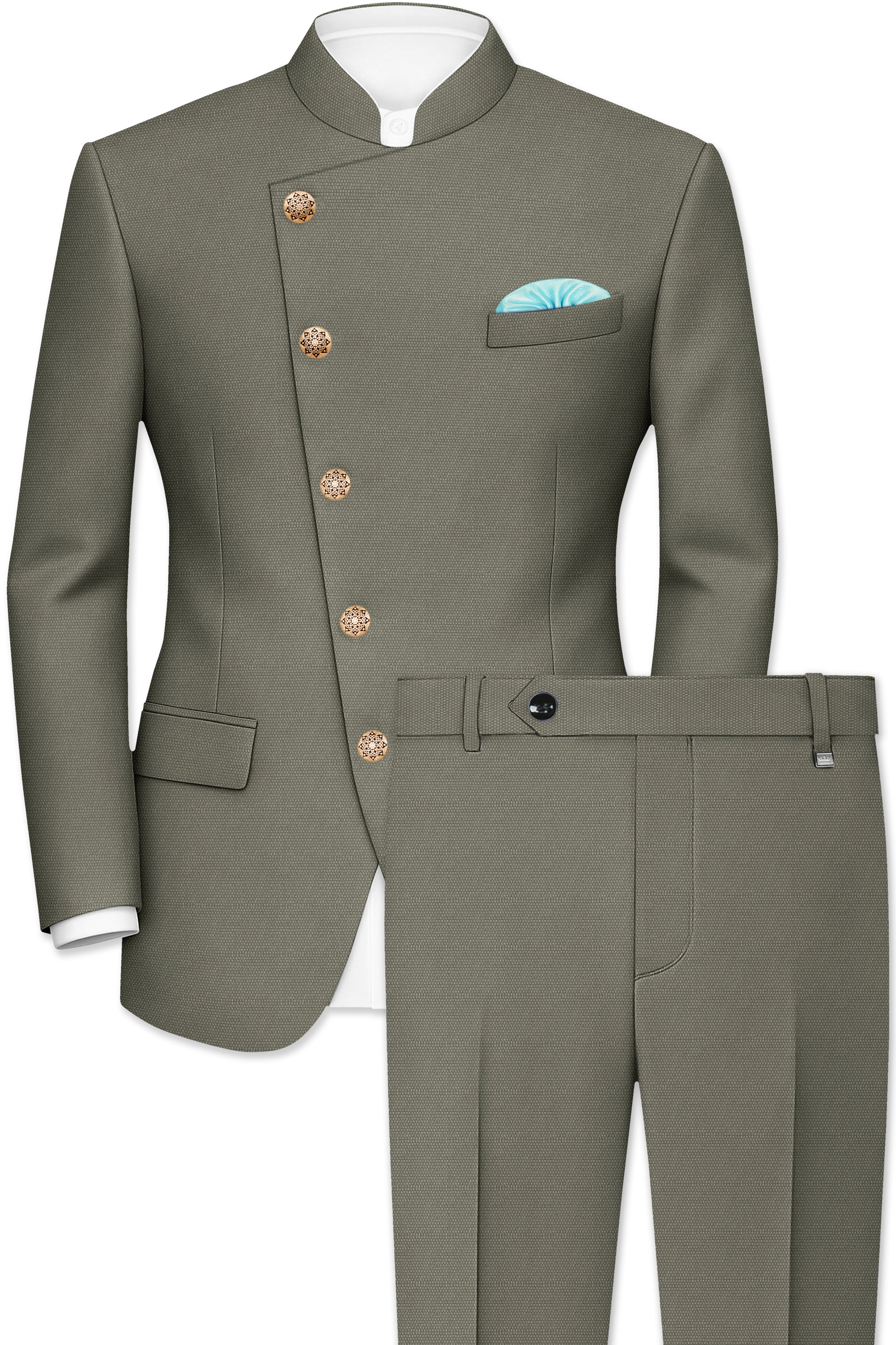 Sandstonne Green Cross Placket Bandhgala Suit