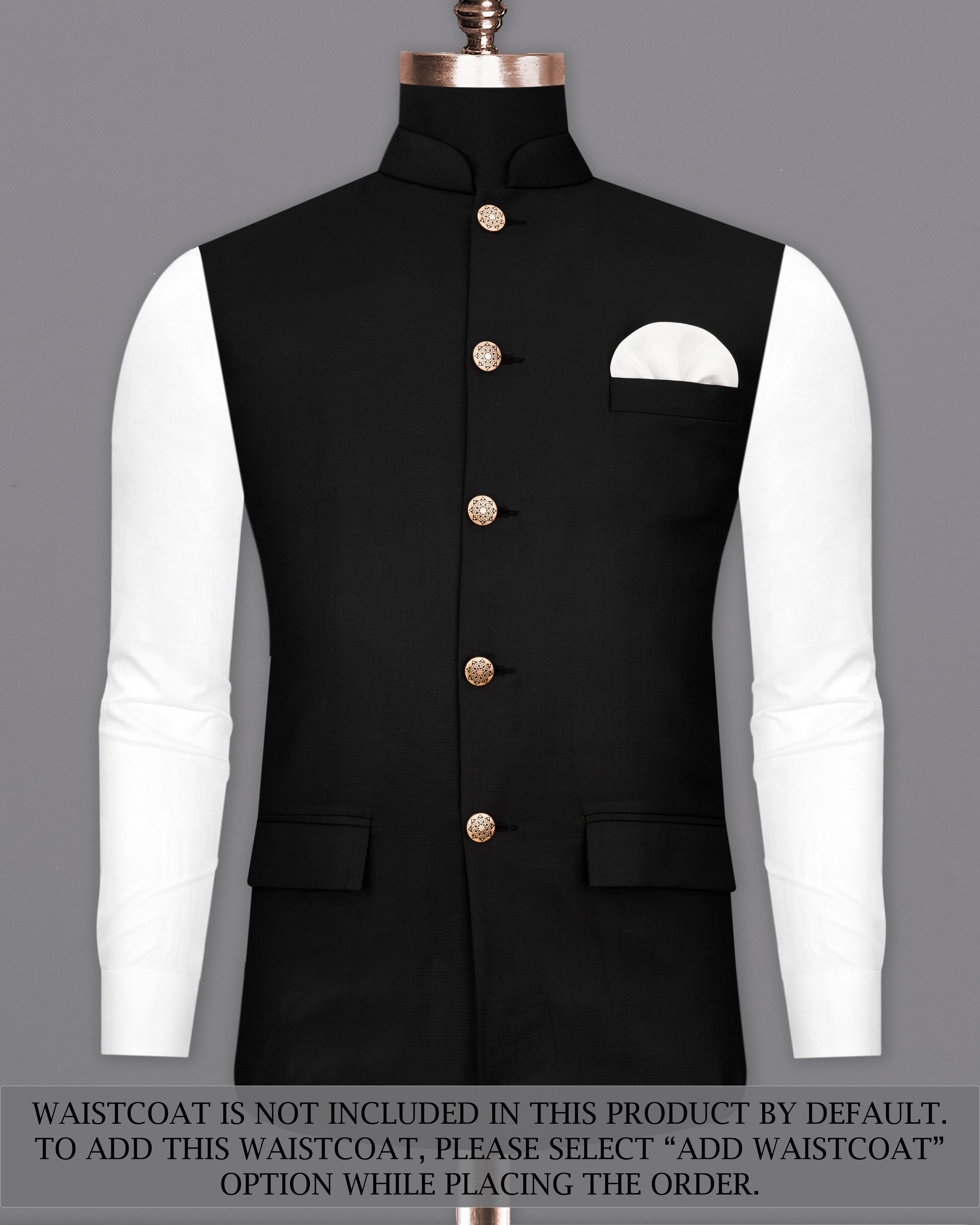 Jade Black Cross Placket Bandhgala Suit