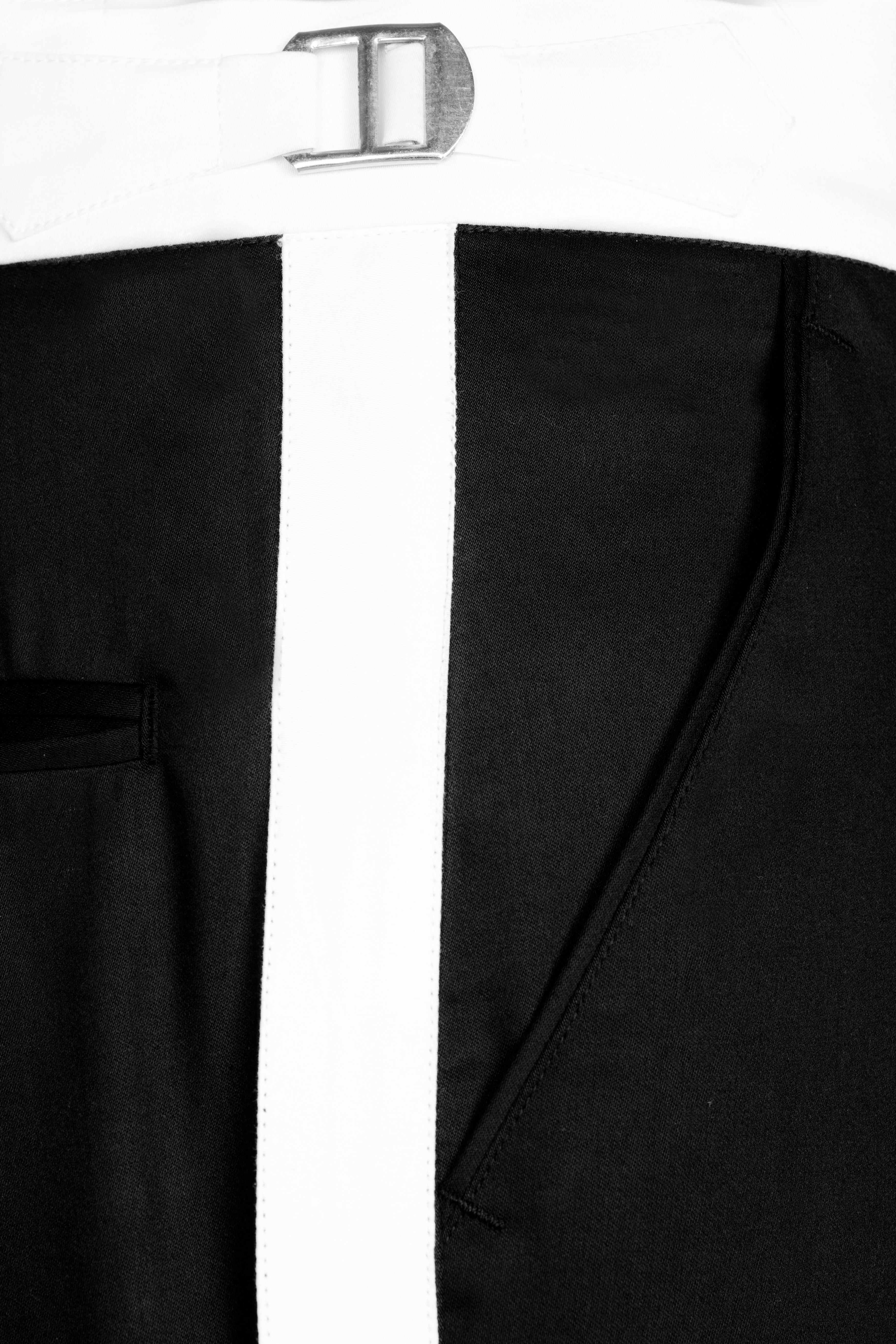 Jade Black Stretchable Subtle Sheen with White Border Patterned Suit